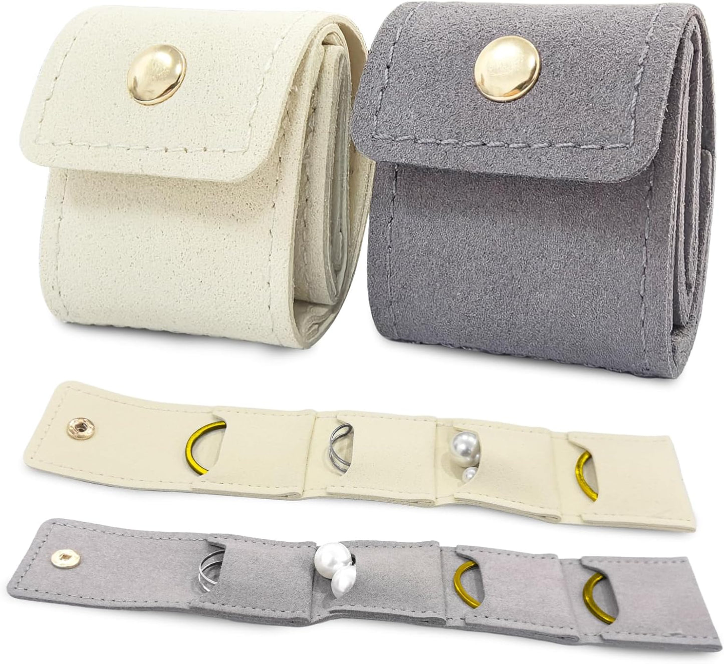 2 PCS Mini Travel Jewelry Bag with Buckle, Portable Foldable Roll Bag for Earrings, Rings, Necklaces and Compact Storage