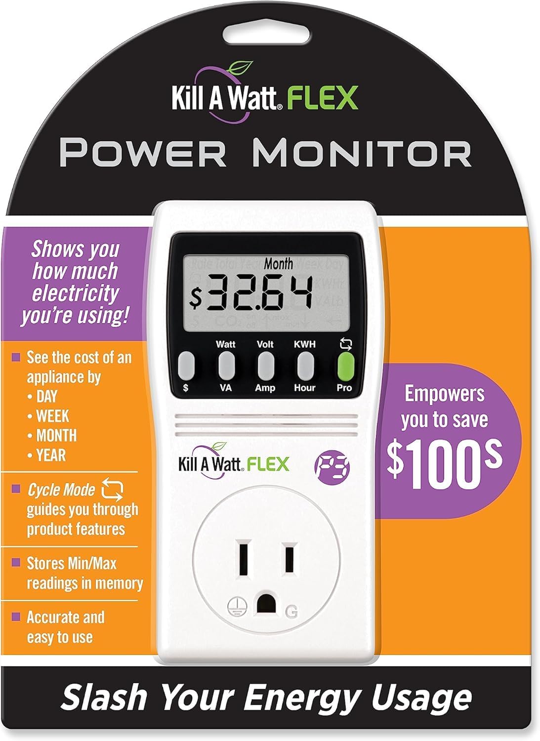 2-Pack P3 International P4456 Kill A Watt Flex Plug-in Electricity Usage + Power Consumption Monitor, Watt Voltage Tester, Electrical Energy Saving Monitor with Auto Cost Calculator