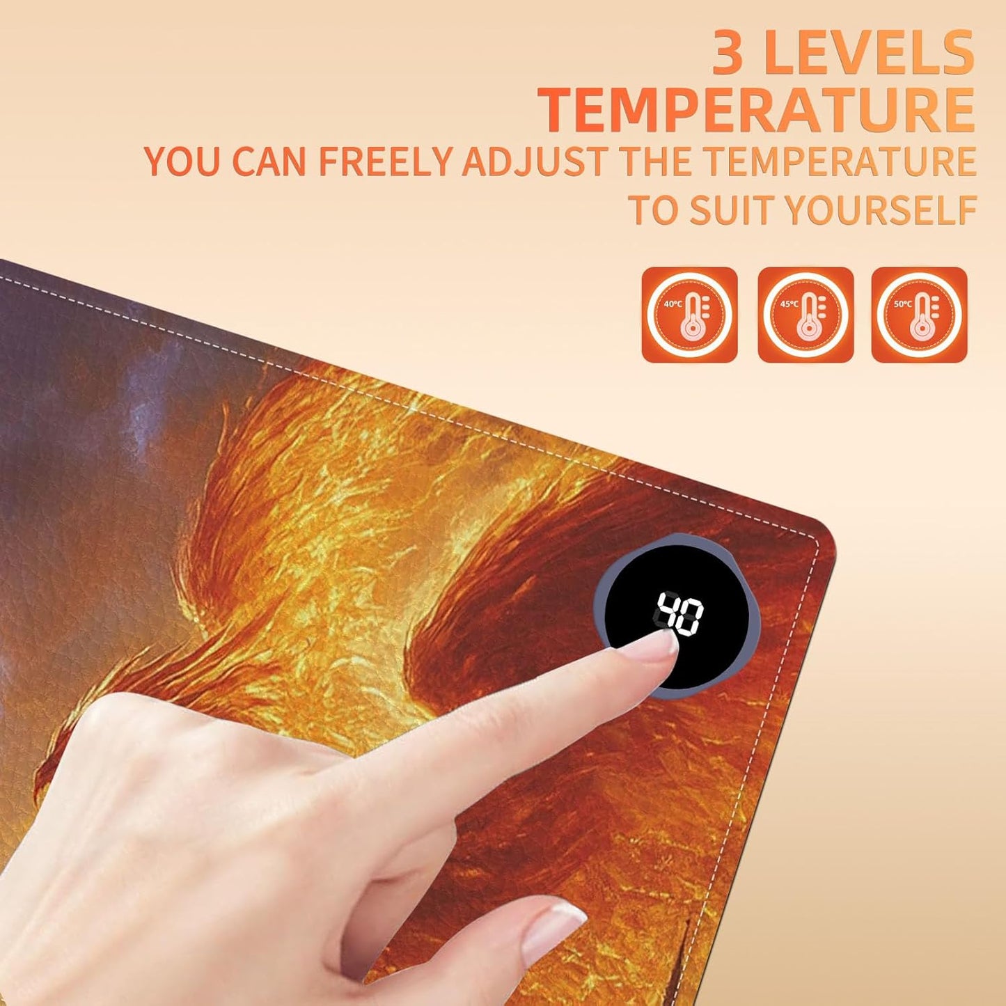 Heated Mouse Pad 31.5x13 in 3-Temp Fast Heating Desk Mat with Auto Timer Warmer for Hands Wrist Pain Relief Waterproof Keyboard Mat for Office, Gaming, Home, Dragon Battle Art