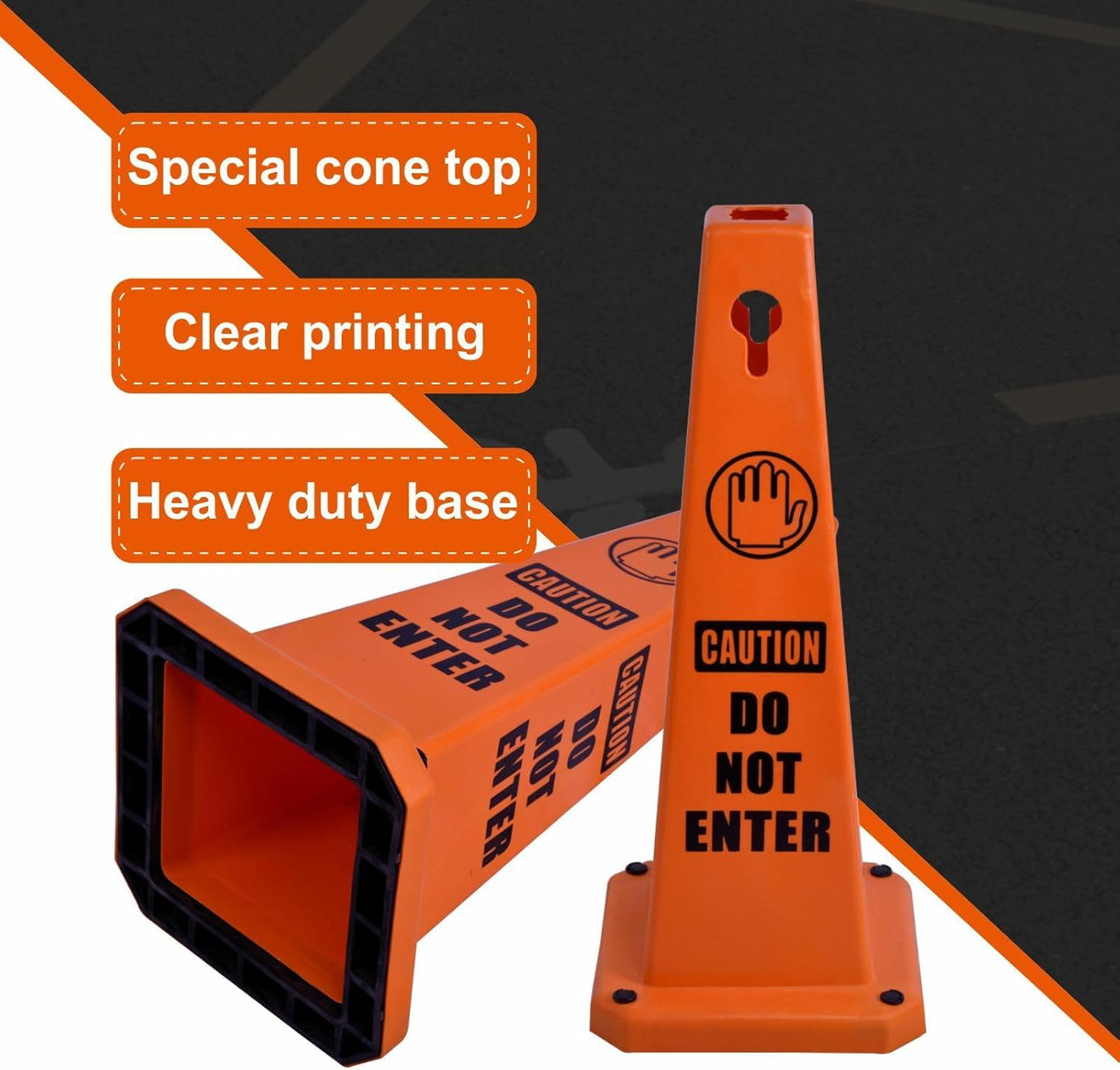 26.5" Caution Cones, 4-Sided Visible Safety Signs with Heavy Rubber Base, Warning for Slip & Fall Prevention, Indoor/Outdoor Use (8, Do Not Enter-Orange, 26.5 inch)