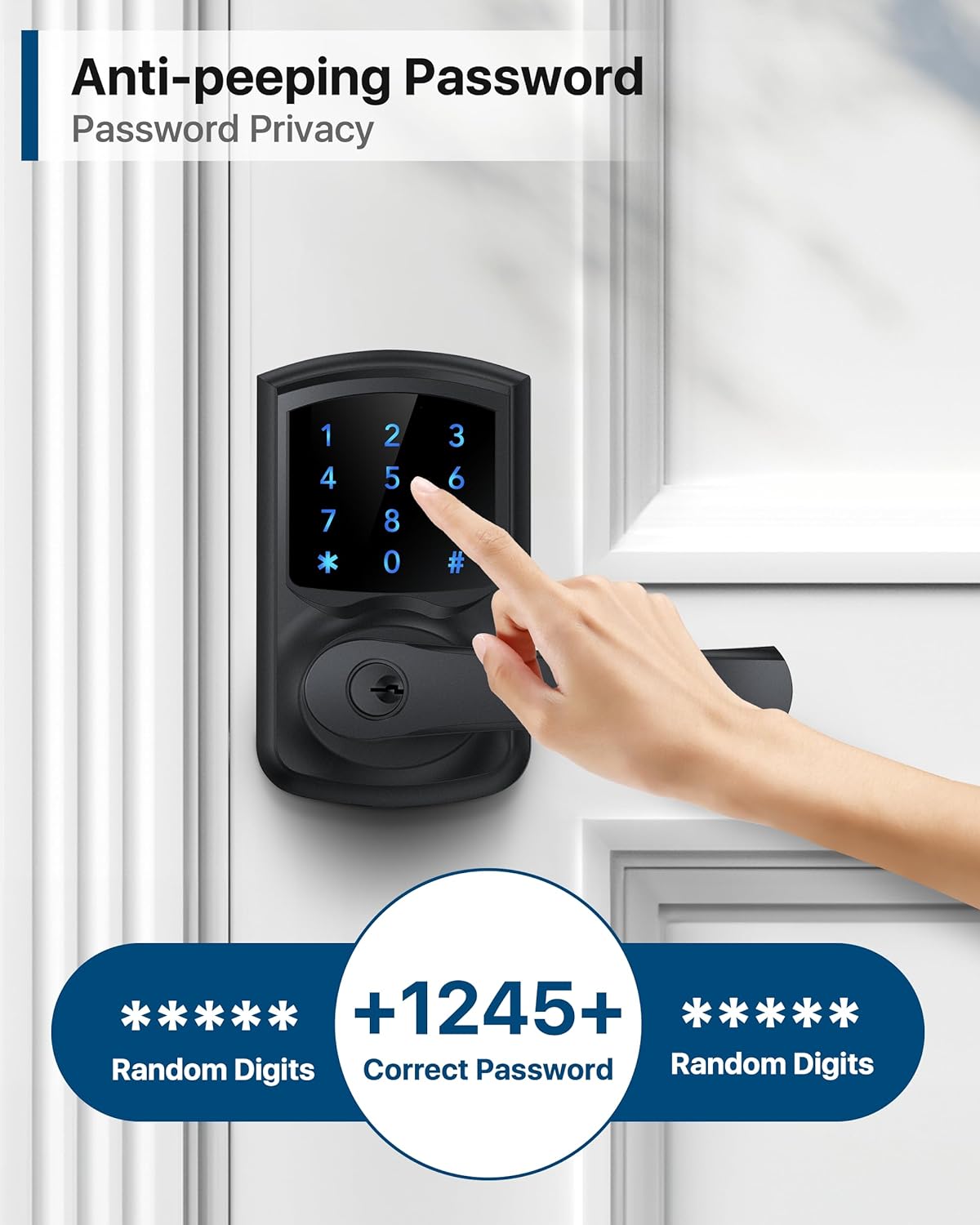 HIDALIFE Keyless Entry Door Lock with Keypad and Handle for Front Doors, Touchscreen Electronic Door Lock, Anti-peep Password, Auto-Locking, Matte Black