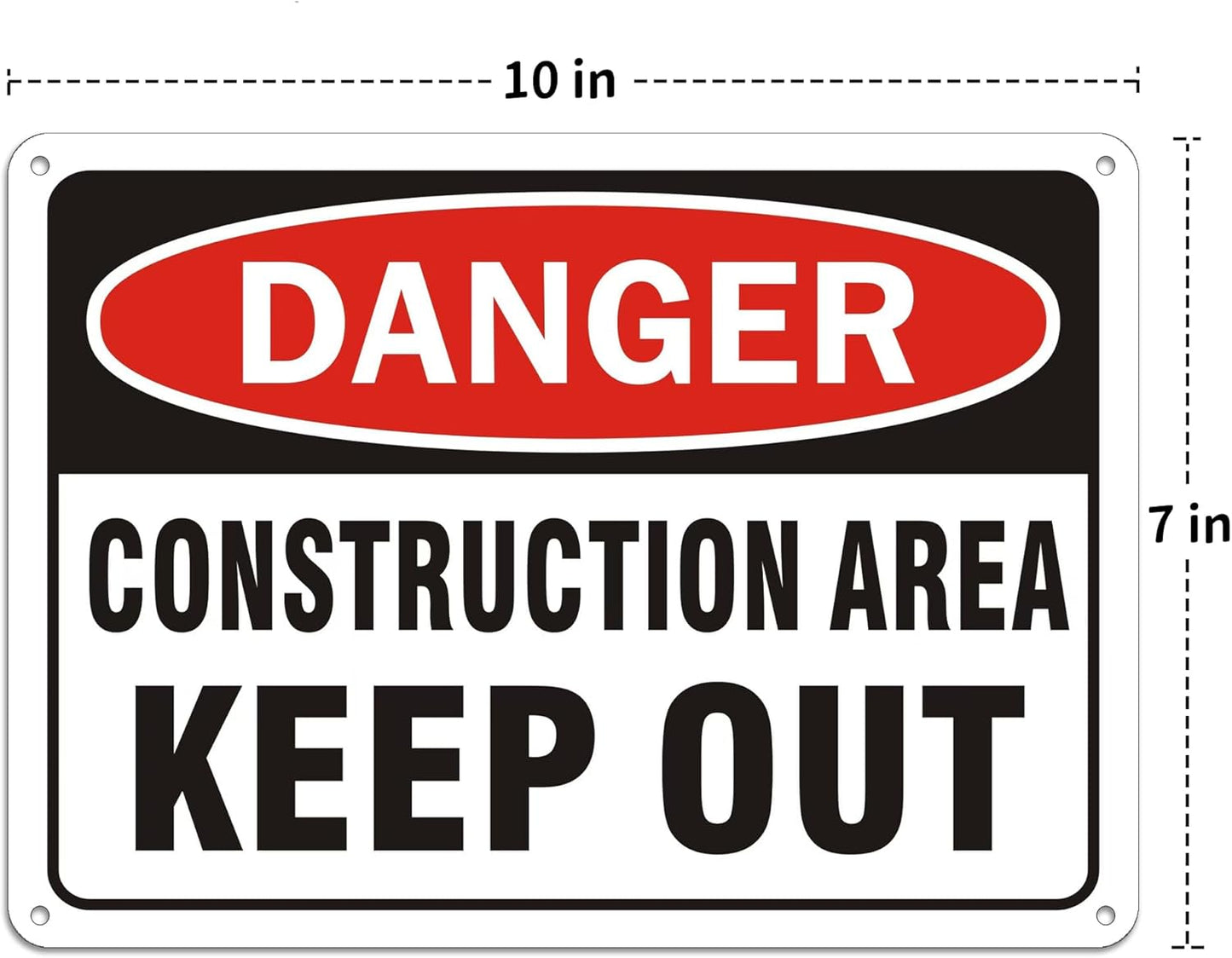 2 Pack "Danger - Construction Area, Keep Out" Sign, 10"x 7" Rust Free Reflective Aluminum Metal Sign, Fade Resistant, Waterproof, Easy to Mount ﻿