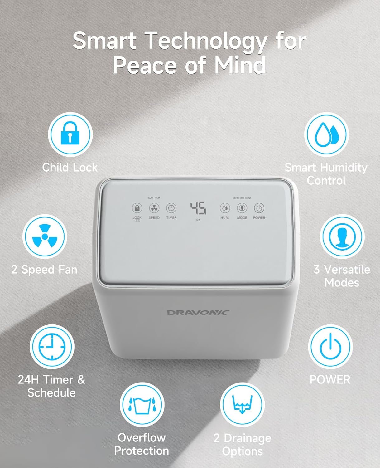 2000 Sq. Ft Dehumidifier for Basement, 30 Pint Dehumidifiers for Home, Bedroom and Bathroom, 3 Modes Dehumidifier with Drain Hose, Smart Humidity Control, 24H Timer (White)