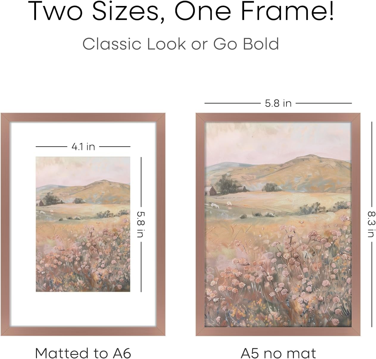 Homeforia A5 Picture Frame Mocha, High End Metal 5.8x8.3 Frames Matted to 4.1x5.8 Print, A5 Photo Frame with Mat A6, 5.8 x 8.3 Poster Frame, 8.3x5.8 Display Frames, Tempered Glass, Wall Kit, Set of 1