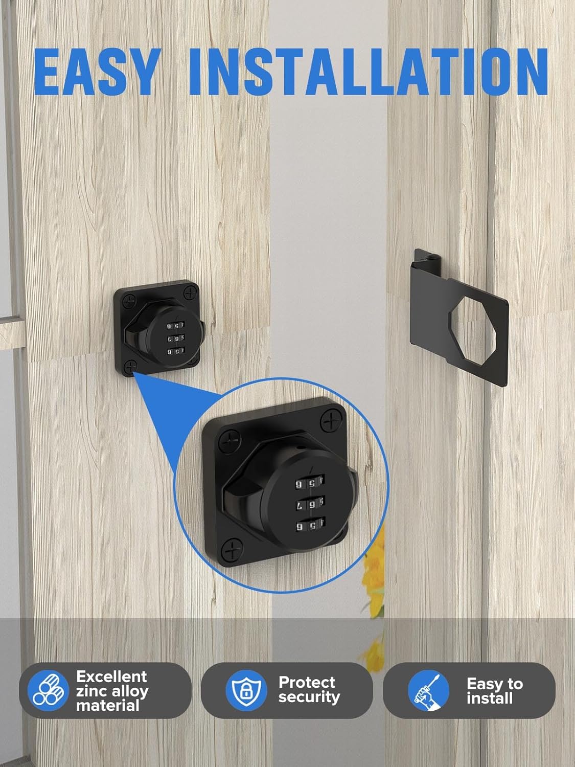 Cabinet Password Hasp Locks, 90 Degree Barn Door Lock, Household Security Combination Latch Lock for Locker, Fence, Bathroom, Outdoor, Garden (Black-2PCS)
