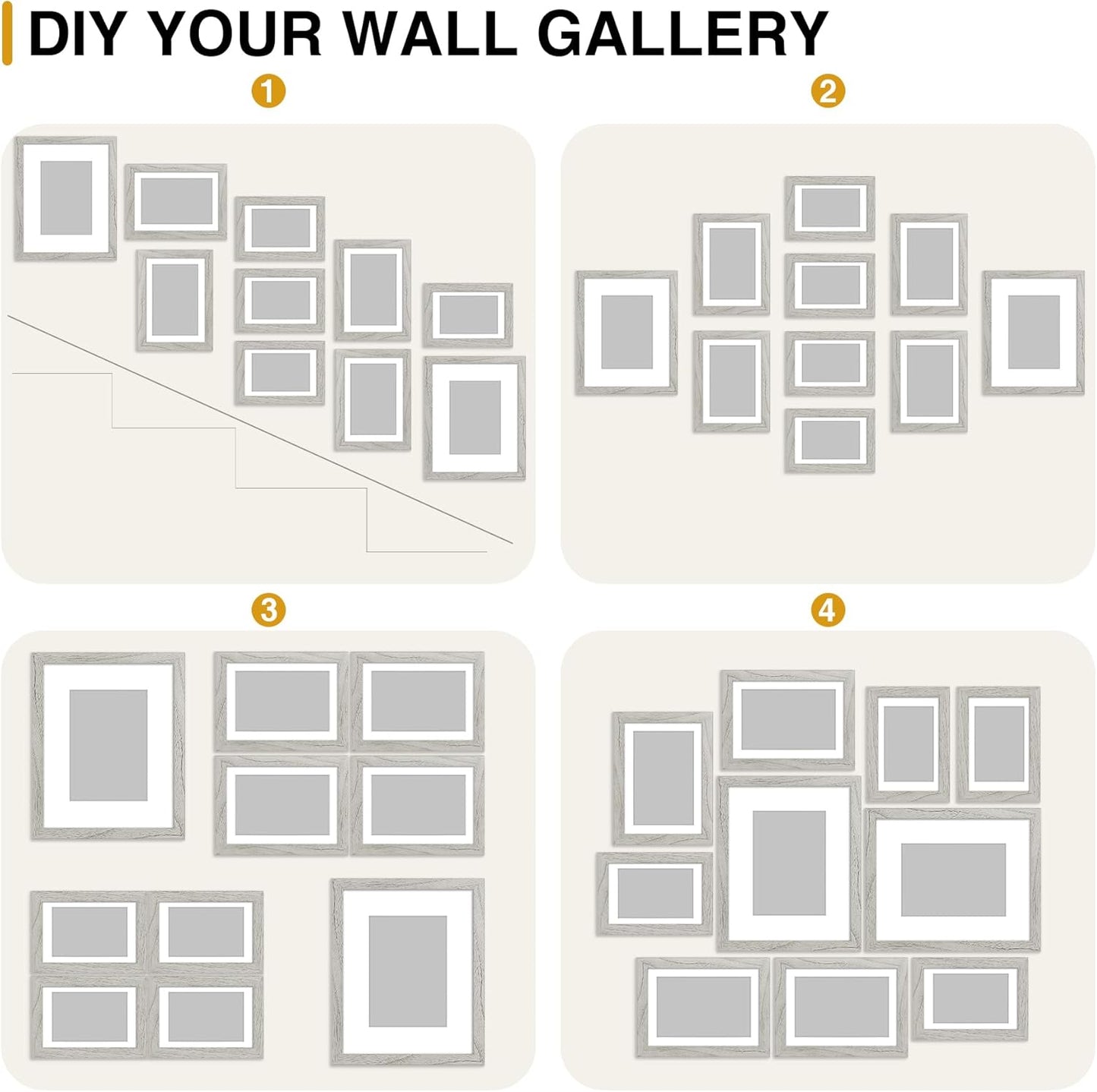 decorUhome Picture Frames Collage Wall Decor for Photo Gallery Display, Assorted Picture Frames set of 10 Including Two 8x10 / Four 5x7 / Four 4x6 for Family Wall Decor, Grey, 10 Pack