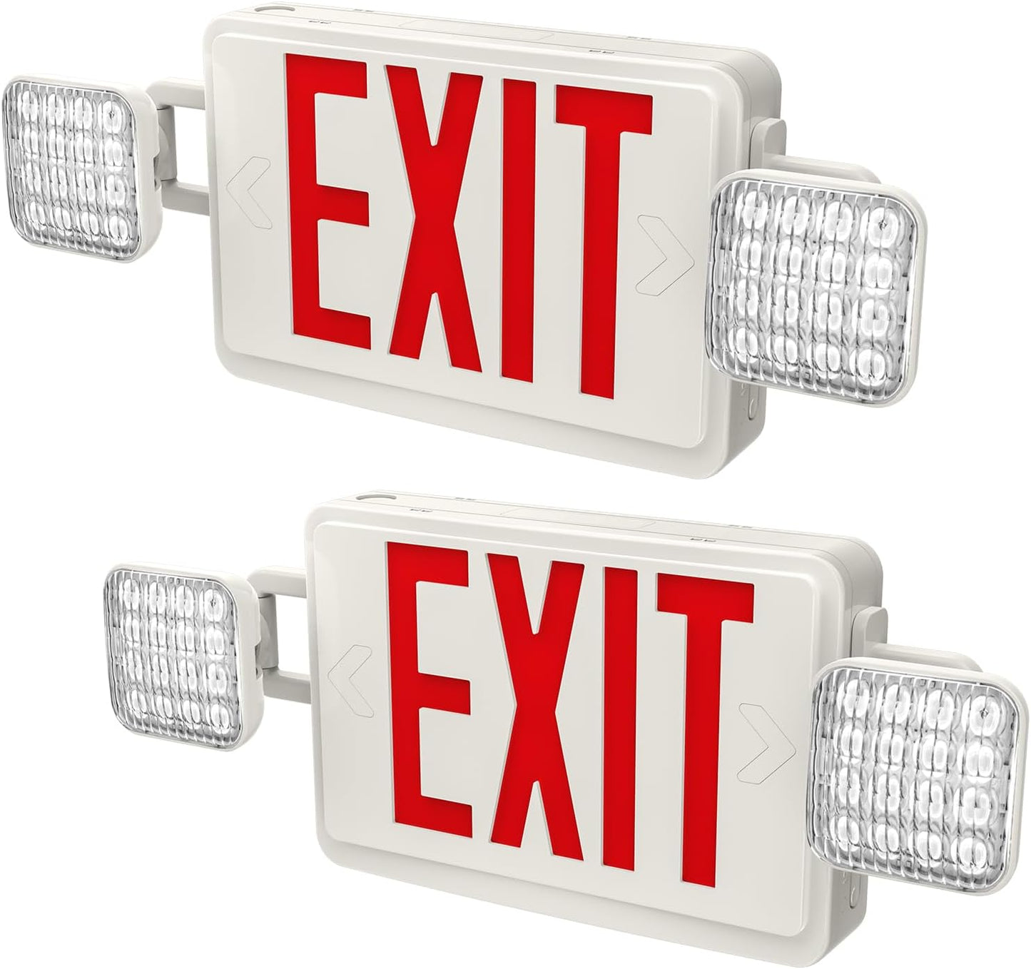 2 PACK LED Exit Sign Battery Backup with Emergency -EXIT Sign with 2 Adjustable Head Lights and Back Up Batteries- Emergency Exit Lighting, UL 924,120-277 VAC.