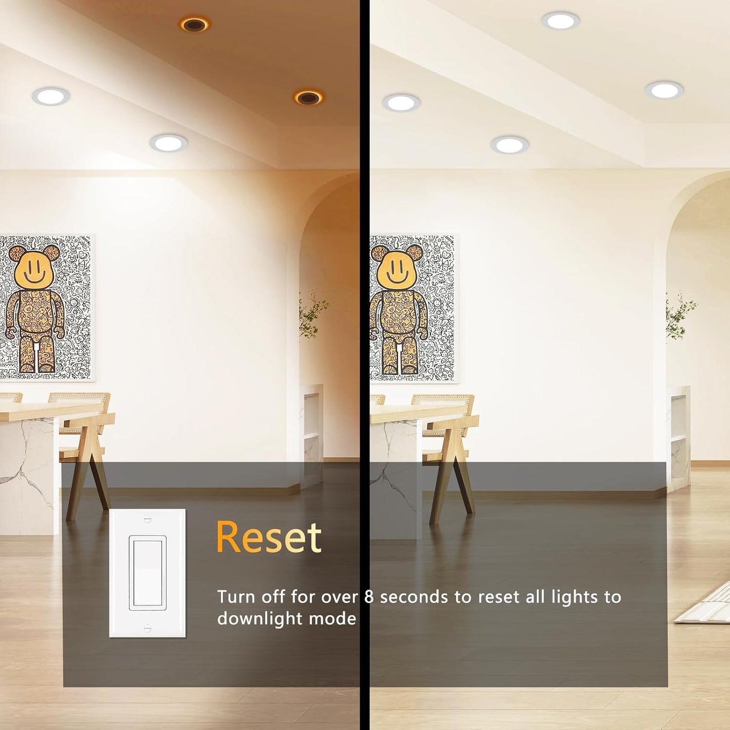CycevSun Pot Lights LED 4 Inch Recessed Lights with Night Light Mode, Dimmable & 2700K/3000K/3500K/4000K/5000K Selectable, 9W, cETL, White, IC Rated, 12 Pack