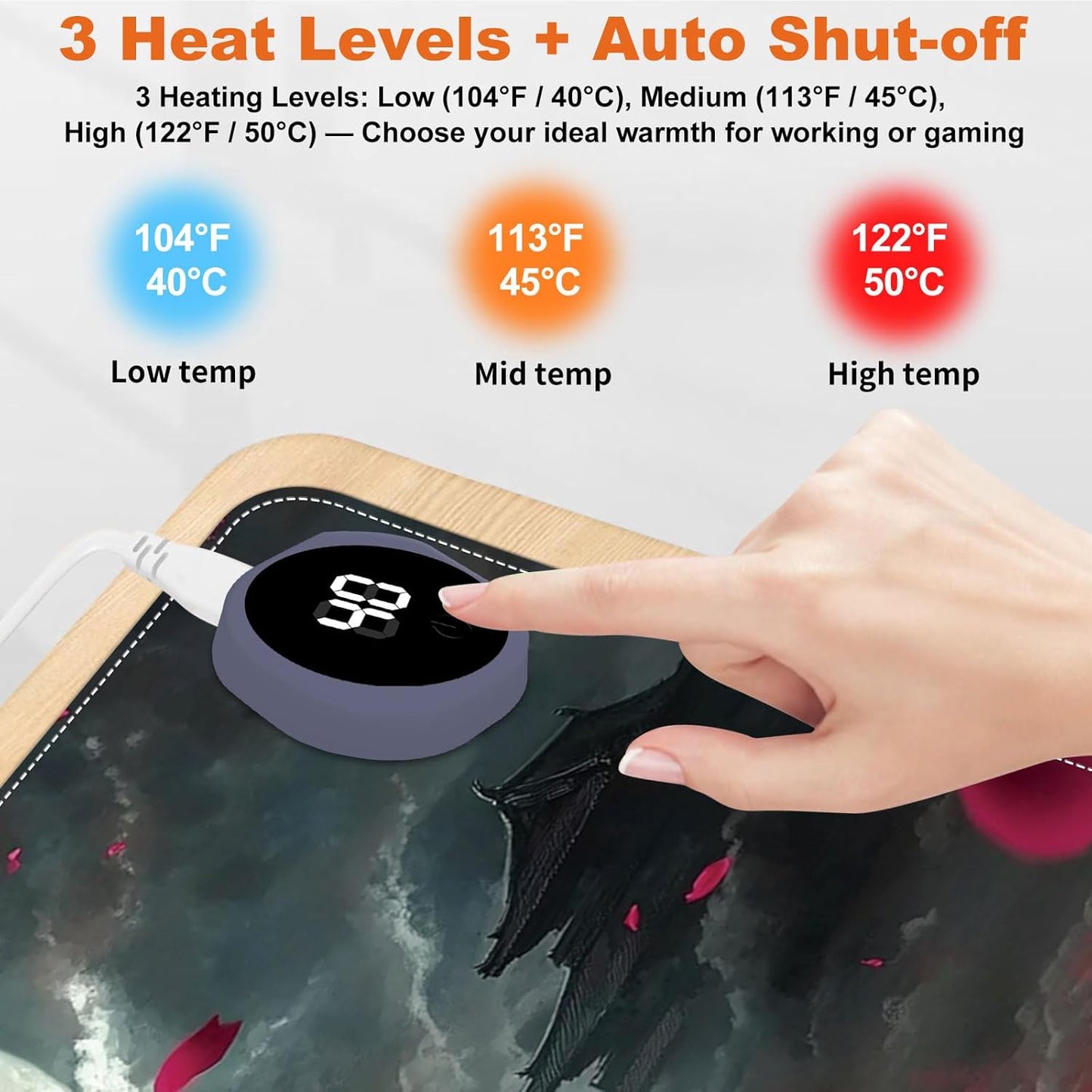 Heated Mouse Pad for Desk 31.5" x 13" – PU Leather Warm Desk Pad with 3 Heat Levels (104°F/113°F/122°F), Plug-in Electric Heating Mat with Auto Shut-Off, Waterproof & Rollable, Samurai