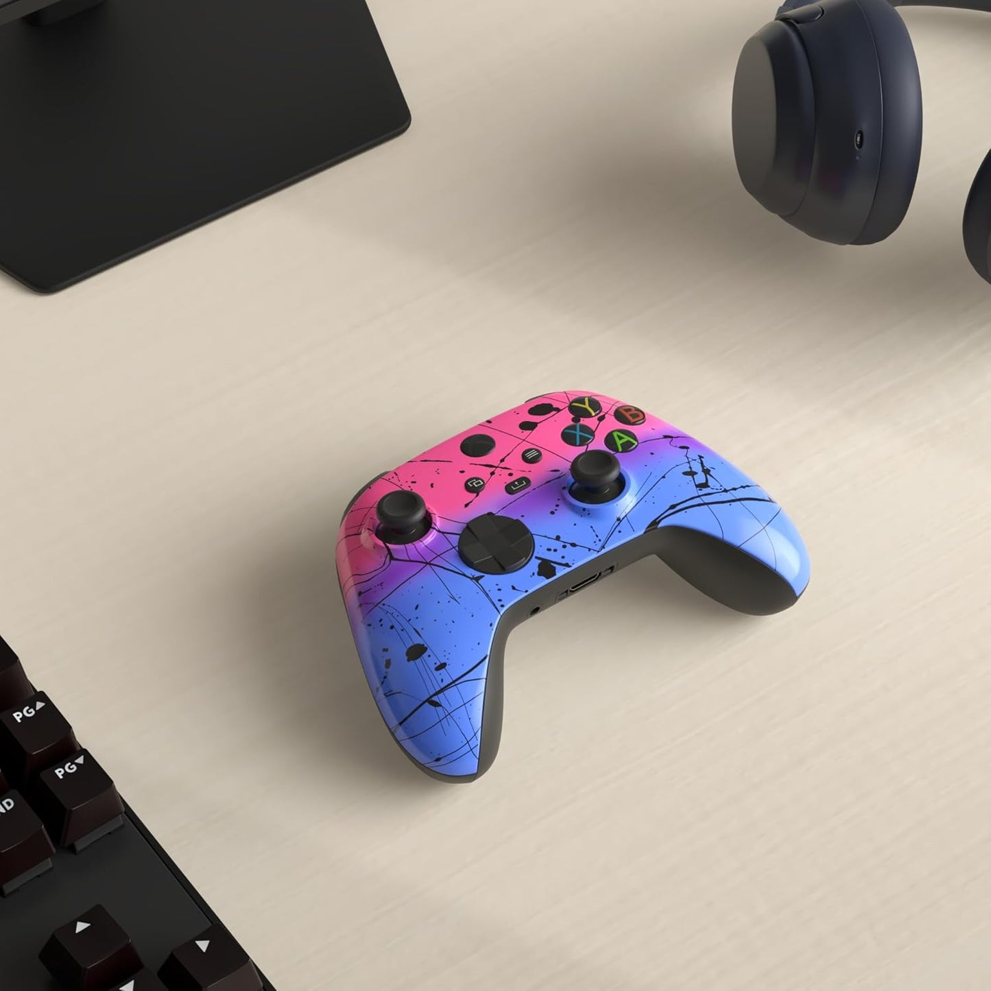 Hand Airbrushed Fade Custom Controller Compatible with Xbox Series X/S & Xbox One (Series X/S Hot Pink & Blue)