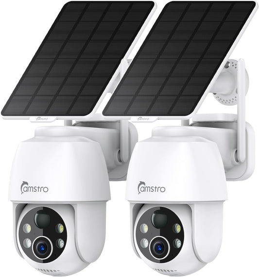 2 Pack Solar Surveillance Camera Wireless Outdoor, 2K Battery-Powered Solar Camera for Home Security, 360°Pan & Tilt, 3MP Color Night Vision, Two-Way Audio, Alexa/Google Assistant, 2.4Ghz Only