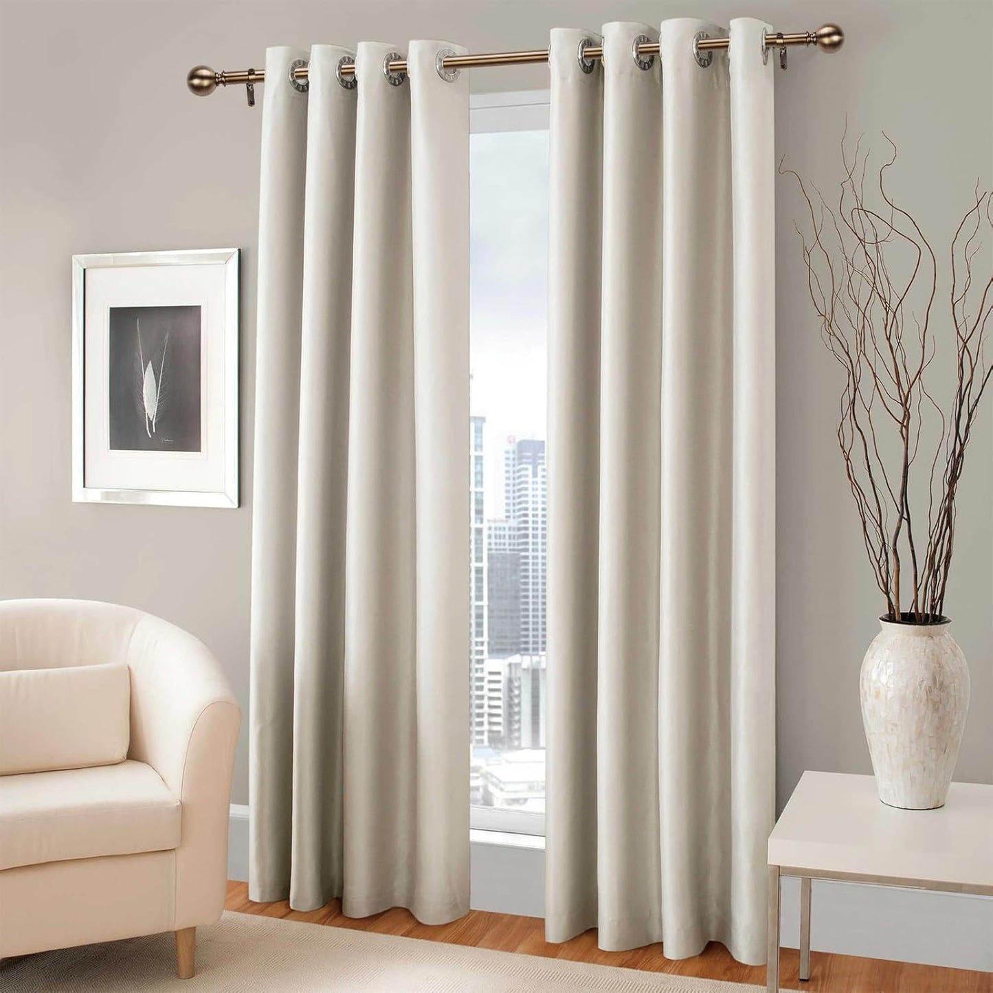 Brass Curtain Rods for Windows 18 to 145 inches, 1 Inch Modern Metal Drapery Rods, Adjustable Heavy Duty Curtain Pole with Round Finials(18"-145"Antique Brass)