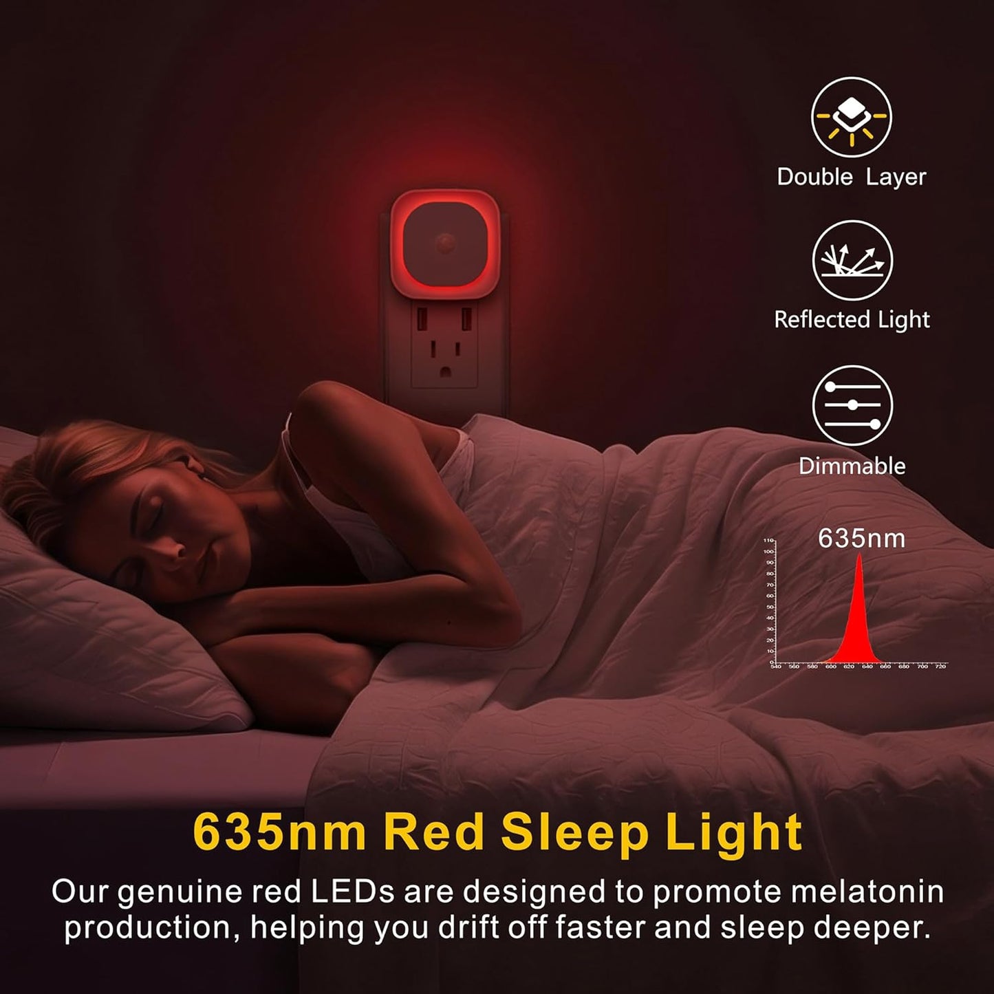 2 Pack Plug in Red Sleep Night Light with Motion Sensor & Dusk to Dawn Sensor, Soft Glow, Dimmable, LED Lights for Bedroom, Sleep, Baby Nursery, Kids, Toddler, Bathroom, Hallway, Home Decor