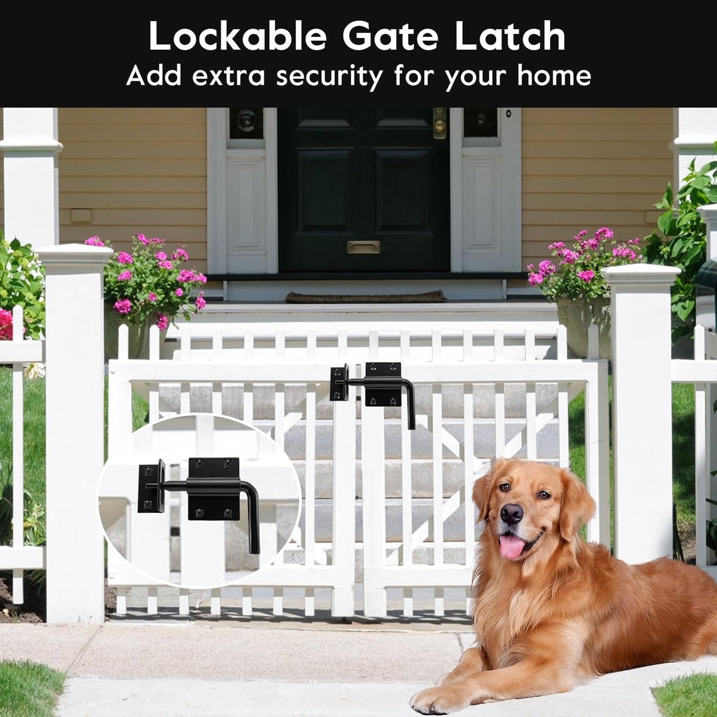 HOME MASTER HARDWARE Heavy Duty Slide Bolt Gate Latch, Sliding Bolt Door Latch Gate Lock Hardware with Padlock Hole, 2 in 1 Barrel Bolt Latch for Wooden Fence/Shed Door/Yard Door/Barn Door, Black