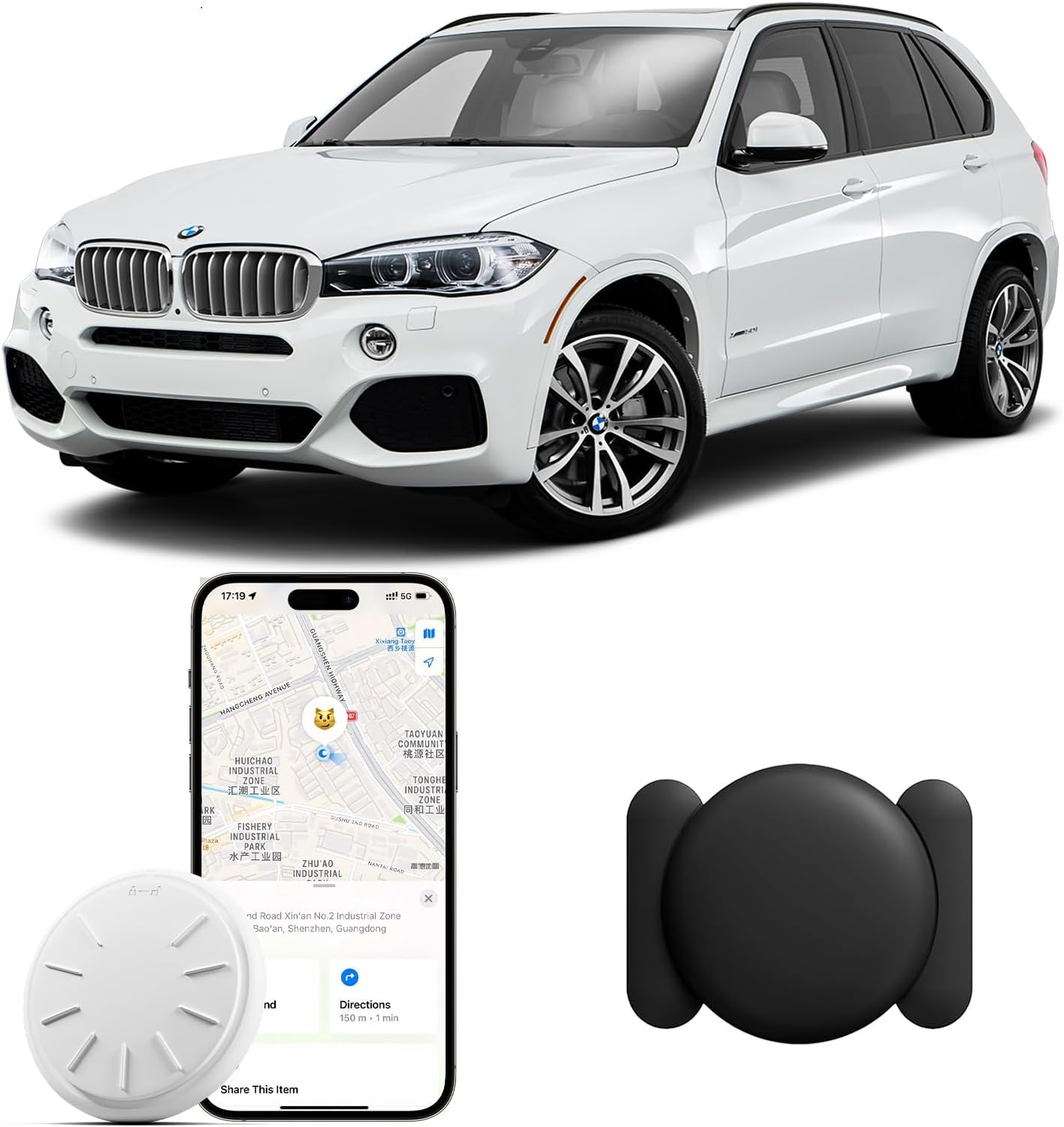 Car GPS Tracking Device for Vehicles, 1PCS Real Time GPS Tracker for Car Work with Find My (iOS Only),Hidden Mini GPS Tracker,No Monthly Fee (White Tracker, Black Magnetic Case)
