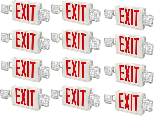 12 Packs LED Exit Sign with Emergency Lights and Back Up Batteries-UL Standard Red Emergency Exit Sign Lighting,Emergency Lights for Business.