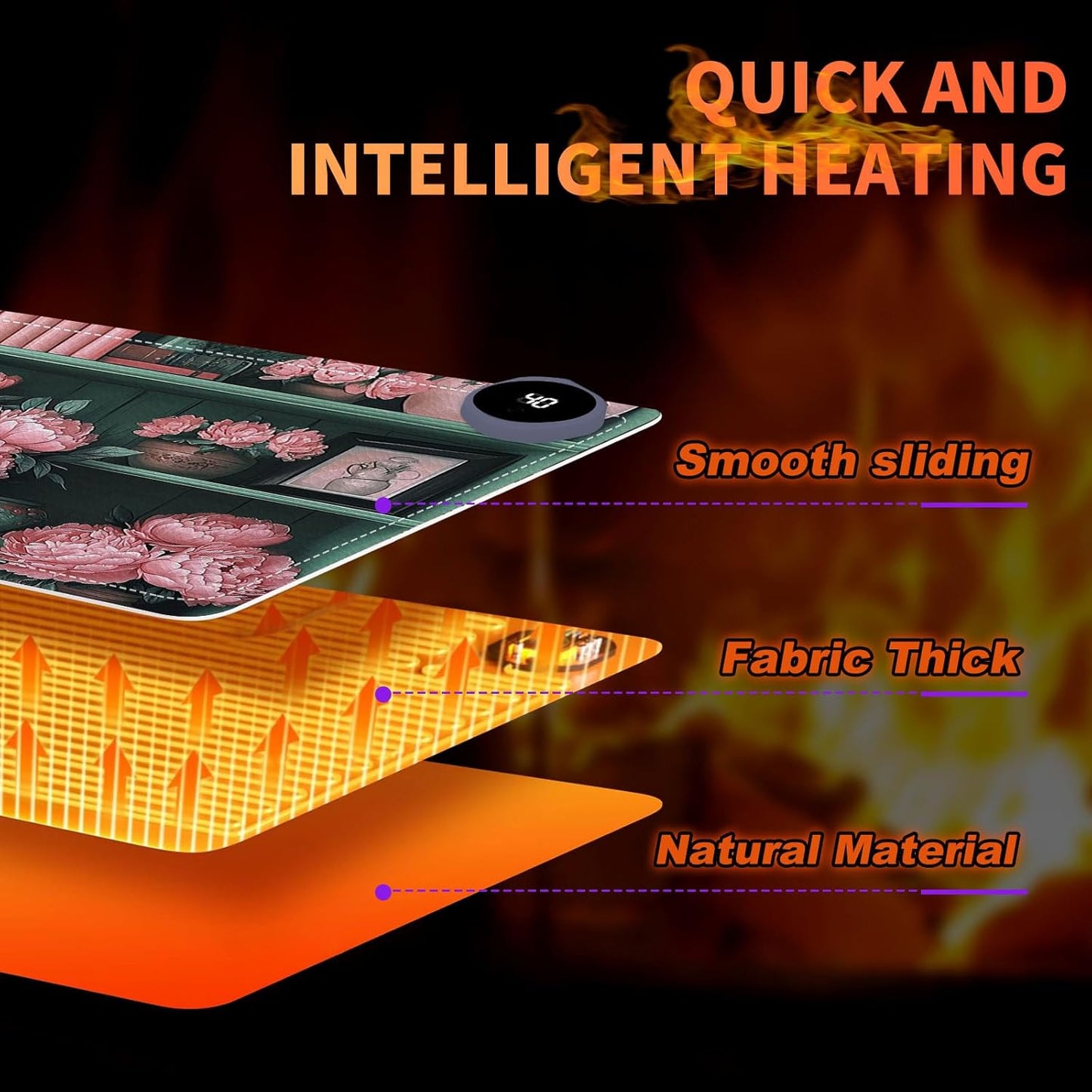 Heated Mouse Pad 23.6 x 14 in 3-Temp Fast Heating Desk Mat with Auto Timer Warmer for Hands Wrist Pain Relief Waterproof Keyboard Mat for Office, Gaming, Home, Vintage Floral Bookshelf