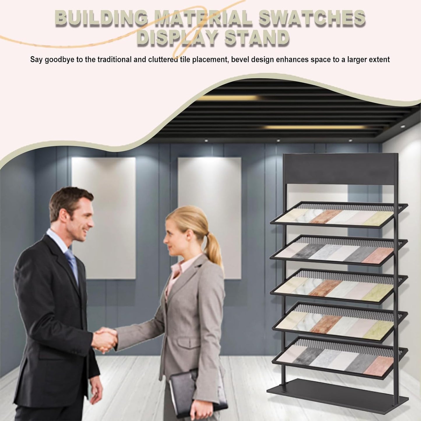 5-tier Floor Tile Display Stand, Retail Display Rack for Tile, Building Material Swatch Sample Storage Holder for Exhibition Hall Trade Show Vendor Events(Black, Height-59in)