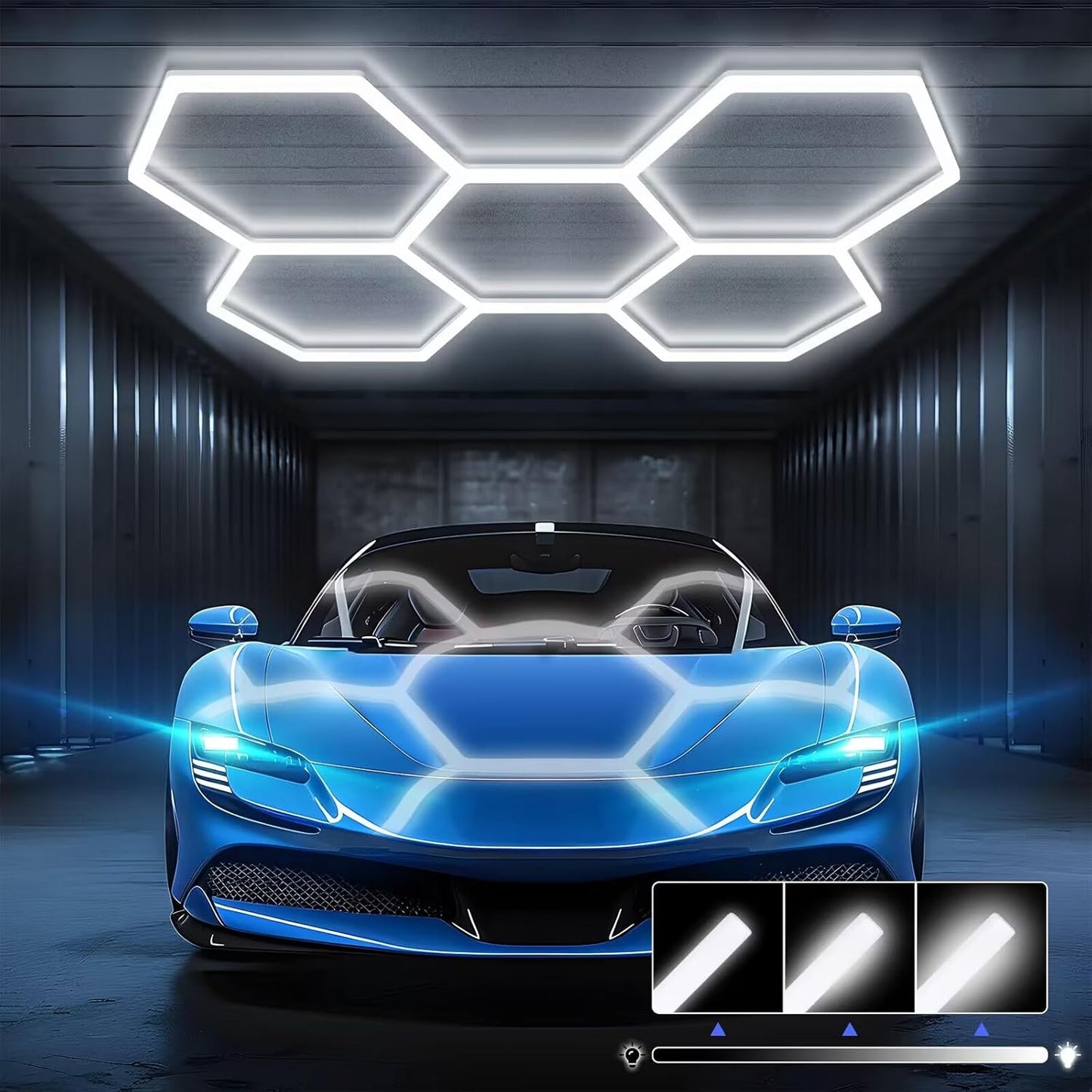 Hexagon Garage Lights-192W LED Lights,6500K 25650LM Upgraded 3-Level Dimmable LED,Shop for Car Detailing,Workshop, Basement,Gym, Barber