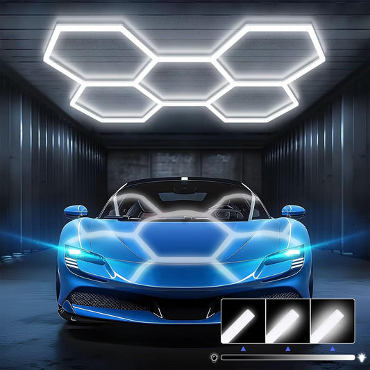 Hexagon Garage Lights-192W LED Lights,6500K 25650LM Upgraded 3-Level Dimmable LED,Shop for Car Detailing,Workshop, Basement,Gym, Barber