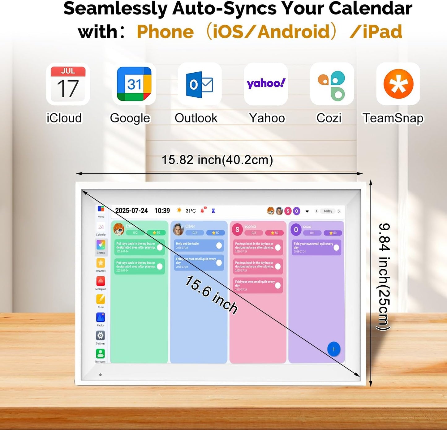 15.6 Inch Digital Calendar Wall Touch Screen Chore Chart, 64GB Electronic Calendar + 1080 FHD Smart Family Planner, Wall and Desk Mountable