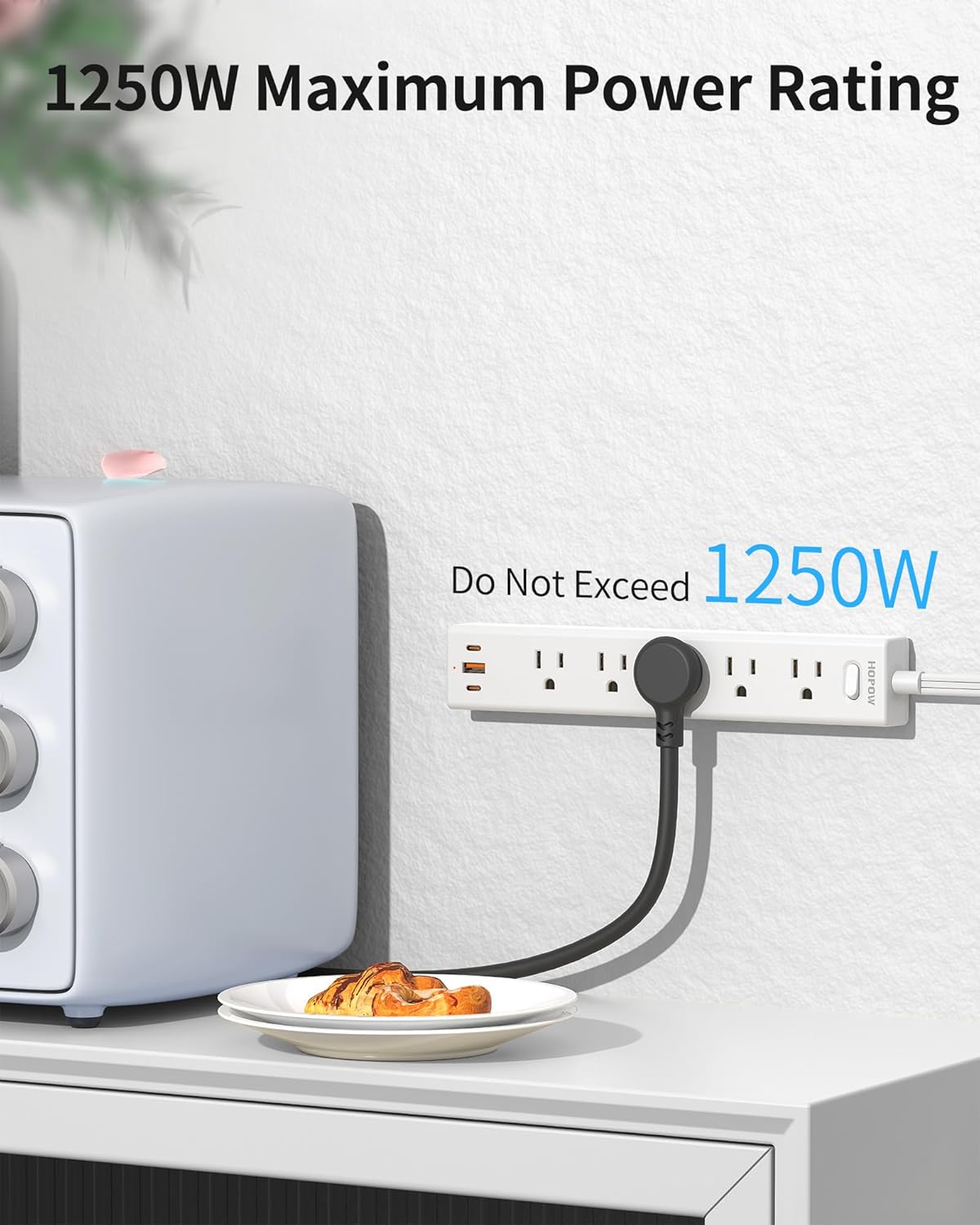 2 Pack Power Strip Surge Protector, 10 Ft Ultra Thin Flat Plug Extension Cord, Surge Protector with 5 Outlets & 3 USB Ports (2 USB C), 1700 Joules, 3-Prong, Wall Mount for Home Office Dorm, White