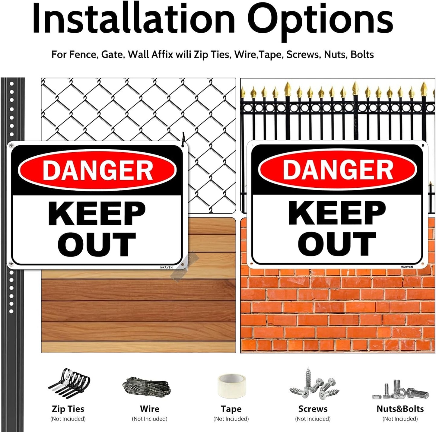 2 Pack Danger Keep Out Sign, 10"x 7" Rust Free Reflective Aluminum Metal Sign, Fade Resistant, Waterproof, Easy to Mount
