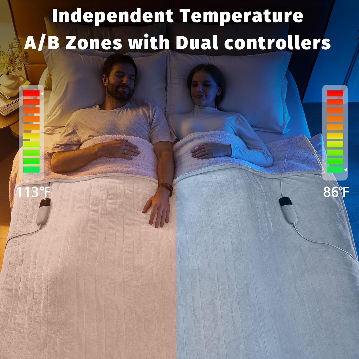Heated Electric Blanket Queen Size - 84" x 90" Heating Blanket with Dual Control, 10 Heating Levels & 8 Hours Auto Off, Soft Warm Flannel Blanket, Christmas Birthday Gifts for Senior Grandma