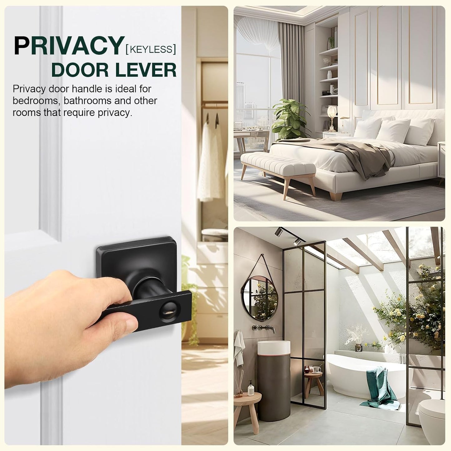 GOBEKOR 6 Pack Matte Black Privacy Door Handles Interior Door Levers for Bedroom Bathroom Black Privacy Levers Square Lever Door Handles