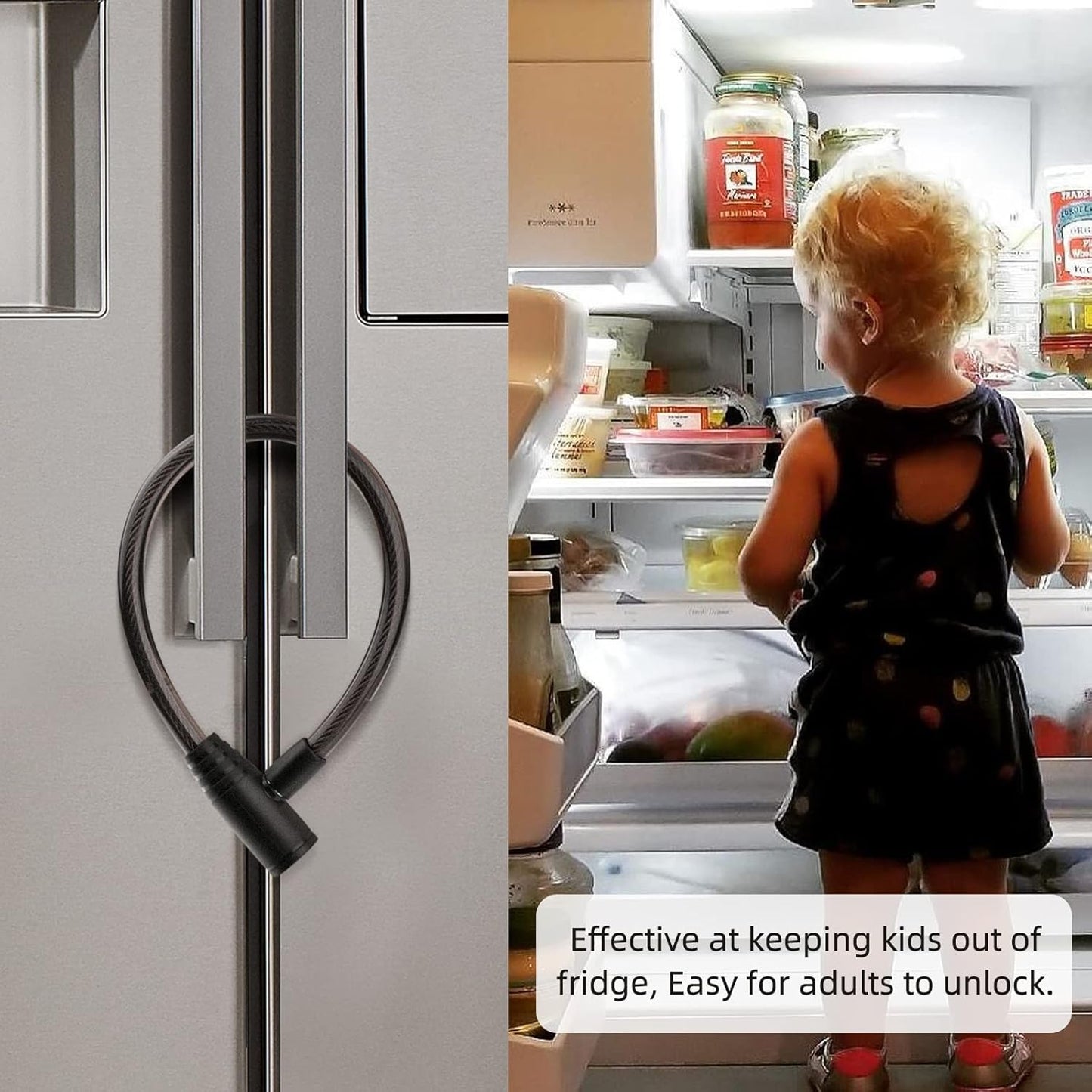 2 Pack Fridge Lock, Childproof Refrigerator Lock with Keys for French Door Fridge and Cabinet