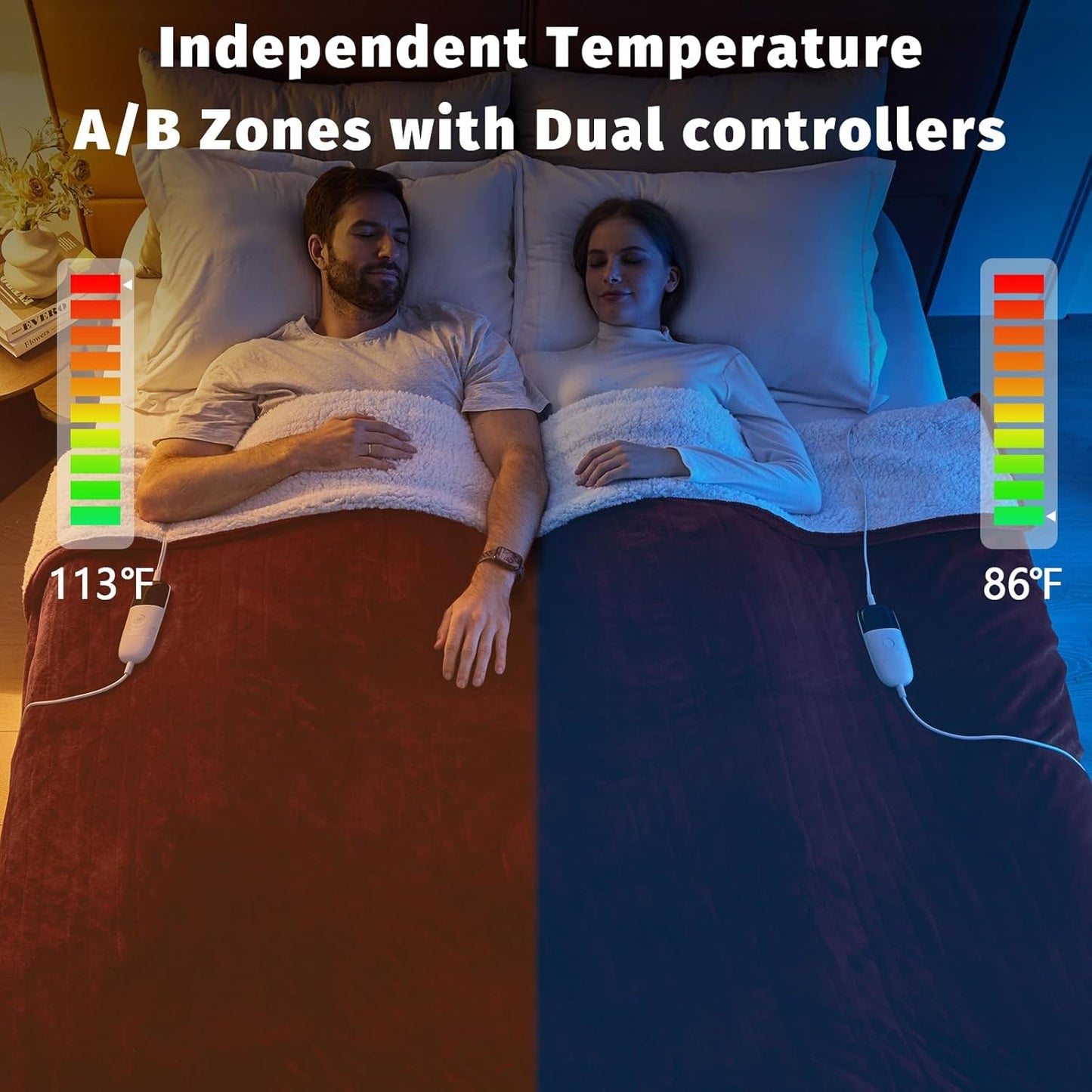 Heated Electric Blanket Queen Size - 84" x 90" Heating Blanket with Dual Control, 10 Heating Levels & 8 Hours Auto Off, Soft Warm Flannel Blanket, Christmas Birthday Gifts for Senior Grandma