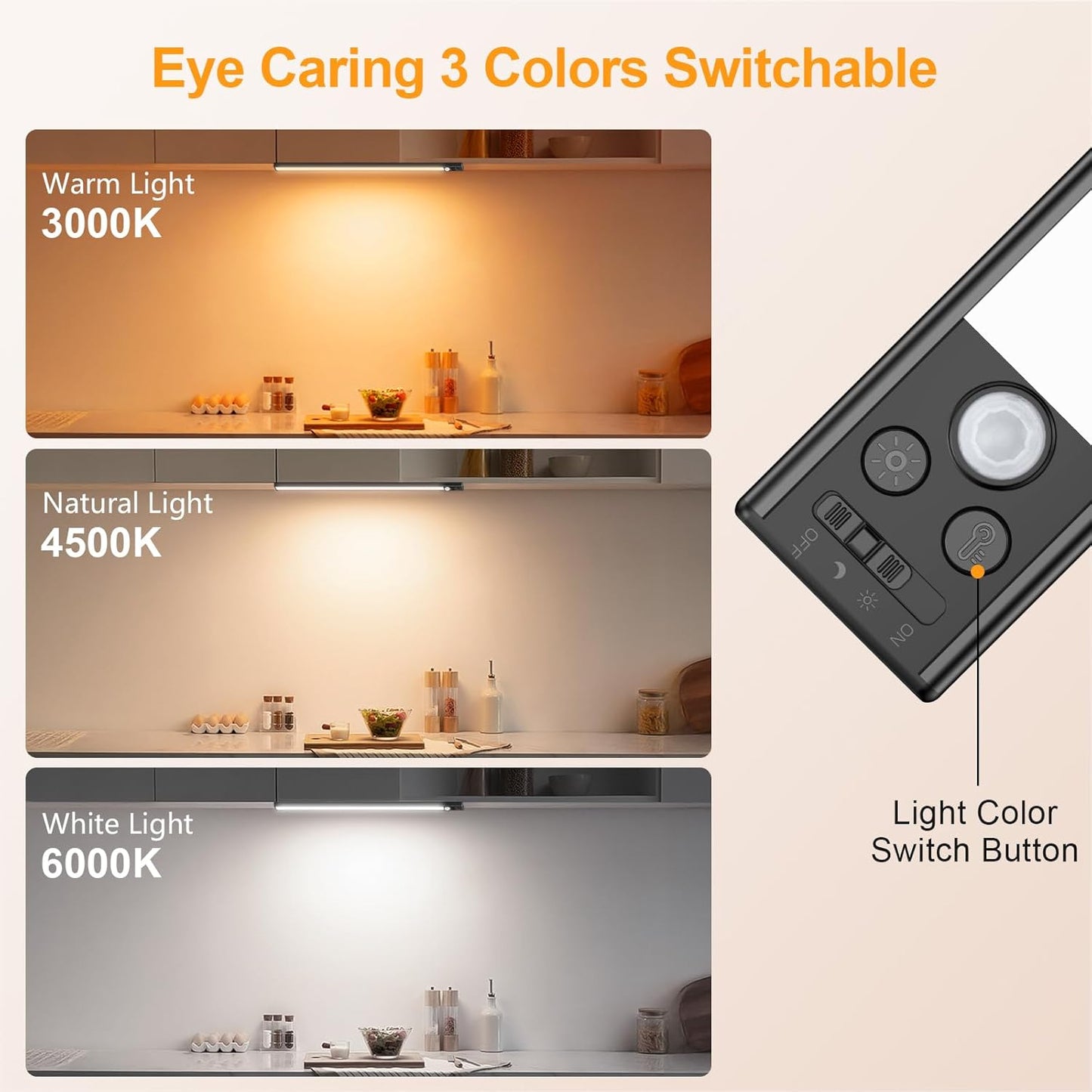 Gritin 14.7inch Under Cabinet Lighting Rechargeable - 128 LED Super Bright, 3-Color&5 Level Brightness, 4 Modes, Motion Sensor, Long Lasting-Easy Installation Magnetic Closet Lights - 2 Pack-Black