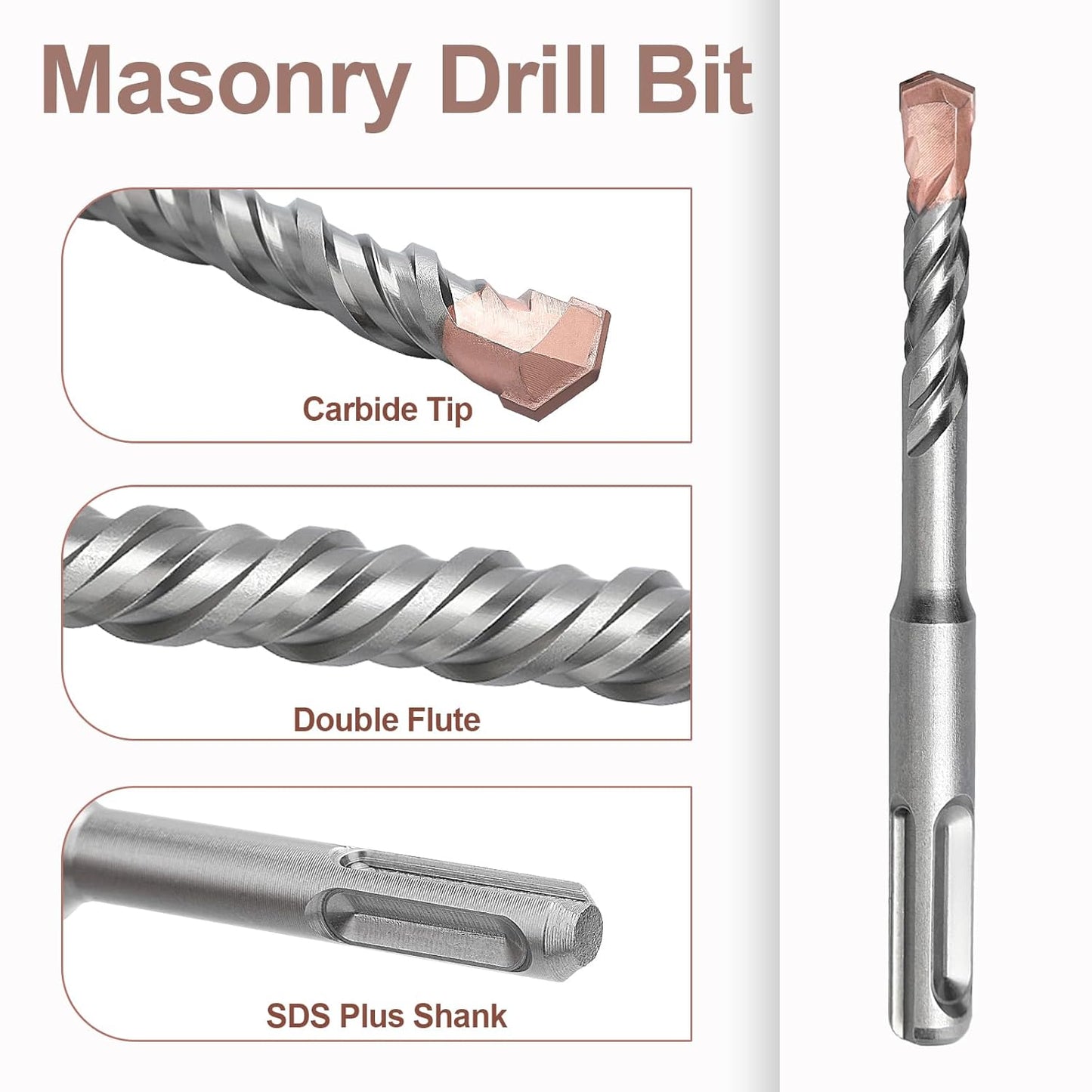 1/4 x 6.3 inch (6x160mm) SDS Plus Masonry Drill Bit, Rotary Hammer Drill Bit,Concrete Drill Bit for Concrete, Brick, Block (6.3 inch / 160mm Length, 1/4 inch (6mm))