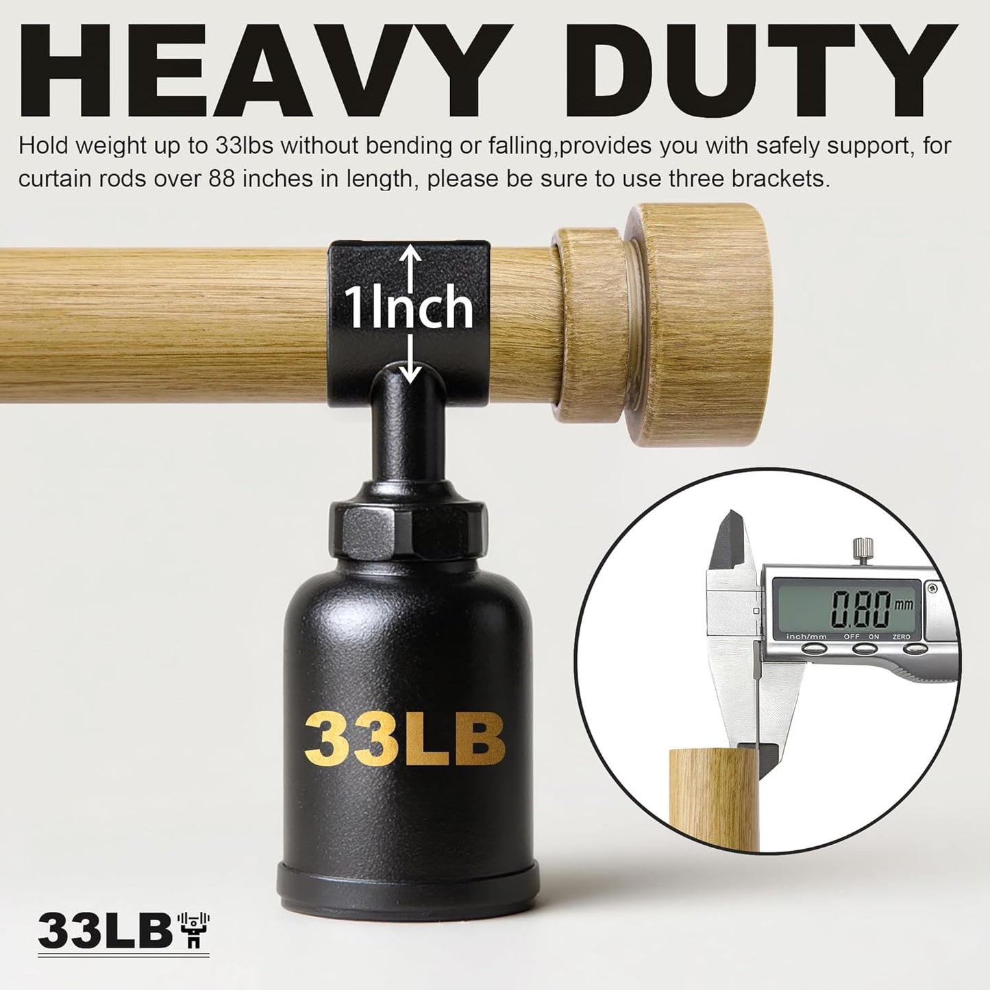 2 Pack Natural Light Wood Grain Curtain Rods for Windows 72 to 144 Inches 1" Diameter Heavy Duty Window Curtain Rod Adjustable with Solid Finials for Living Room Bedroom Kitchen Farmhouse Outdoor