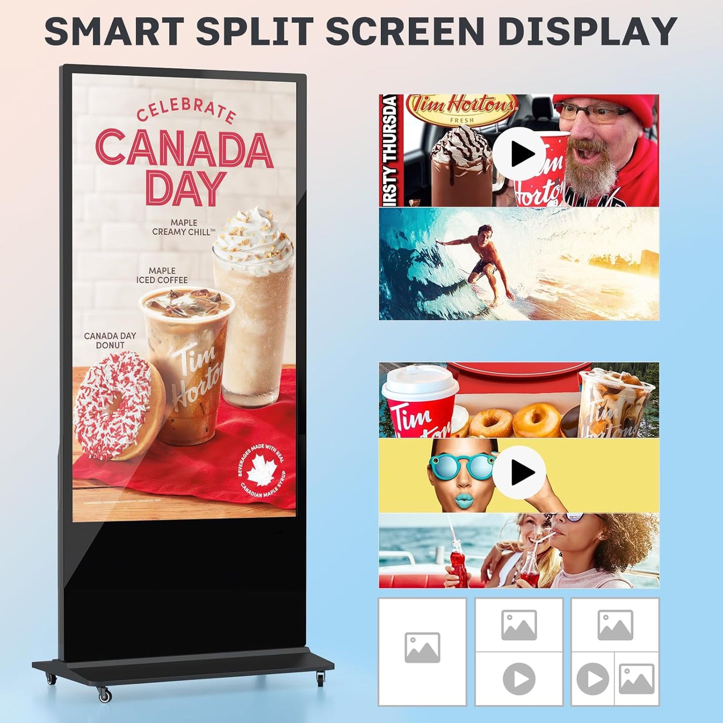 HLEC 65'' Indoor Floor-Standing Digital Signage Interactive Display, 4K Touchscreen Advertising Display LCD Kiosk, Commercial Android Smart System, CMS Software, HDMI/USB Input＆Out/WiFi(4+64G)