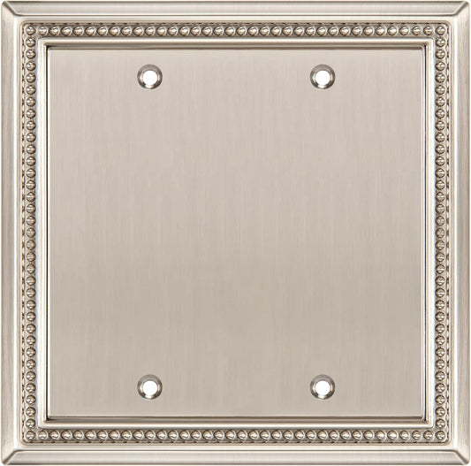 Henne Bery Sunken Pearls Heavy Duty Decorative Wall Plate Switch Plate Outlet Cover (Double Blank, Satin Nickel)