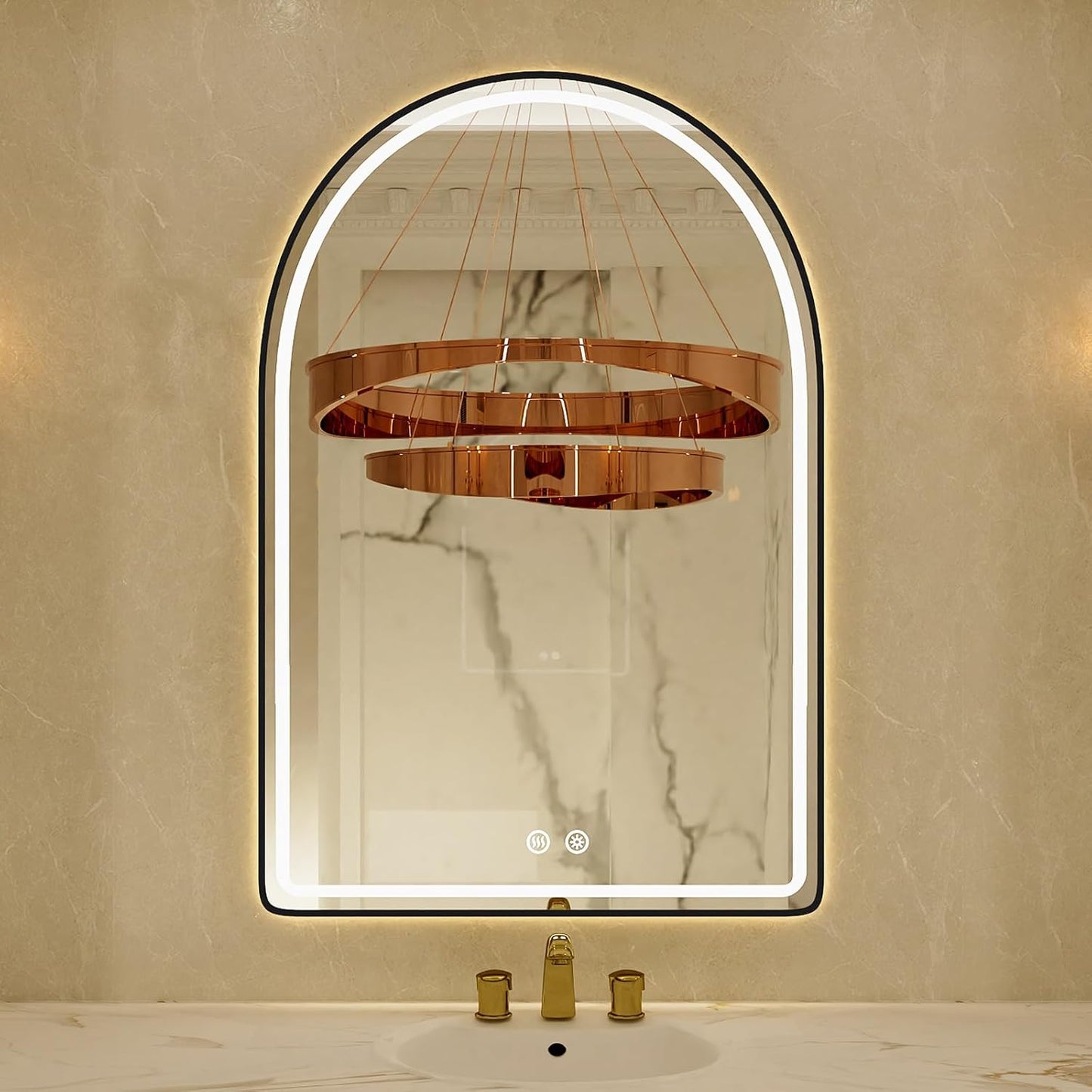 22x32 Arched Black LED Mirror for Bathroom with Frontlit & Backlit, Arch Wall Mounted Mirror for Bathroom with Anti-Fog, Dimmable Adjustable, 3 Colors, Black Framed Smart LED Light Up Mirrors