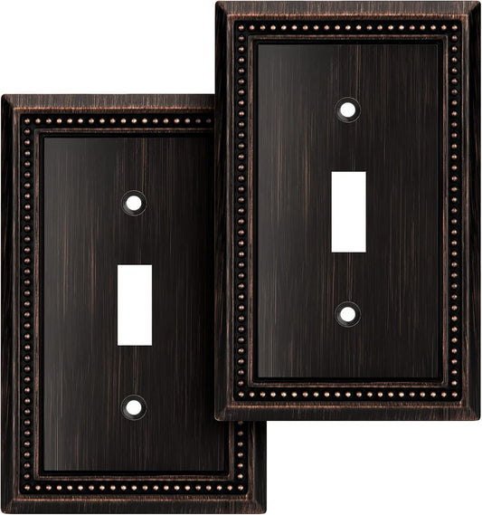 Henne Bery Sunken Pearls Heavy Duty Decorative Wall Plate Switch Plate Outlet Cover (Single Toggle, 2 Pack, Aged Bronze)
