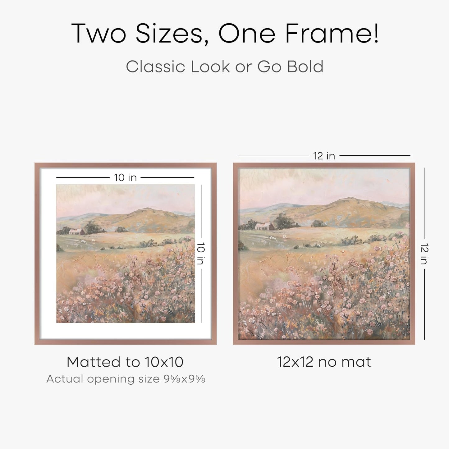 Homeforia Mocha 12x12 Picture Frames, High End Metal 12 x 12 Square Poster Frame with Mat 10 x 10 Photo, 12x12 Mocha Frame Matted to 10x10 Print, 12by12 Thin Frames, Tempered Glass, Wall Kit, Set of 1