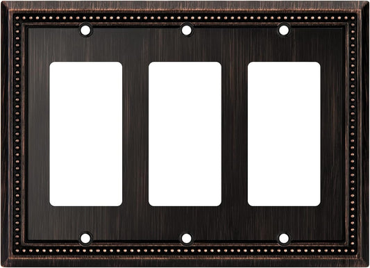 Henne Bery Sunken Pearls Heavy Duty Decorative Wall Plate Switch Plate Outlet Cover (Triple Decorator, Aged Bronze)