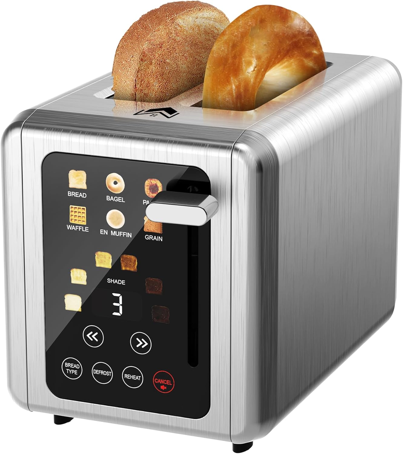 2 Slice Toaster,Touchscreen & Dual Independent Control Panel,5 Basic Functions & Digital Countdown Toasters,6 Shade Settings＆6 Bread Types,Smart Bread Maker Mute/Screen-Off,Silver