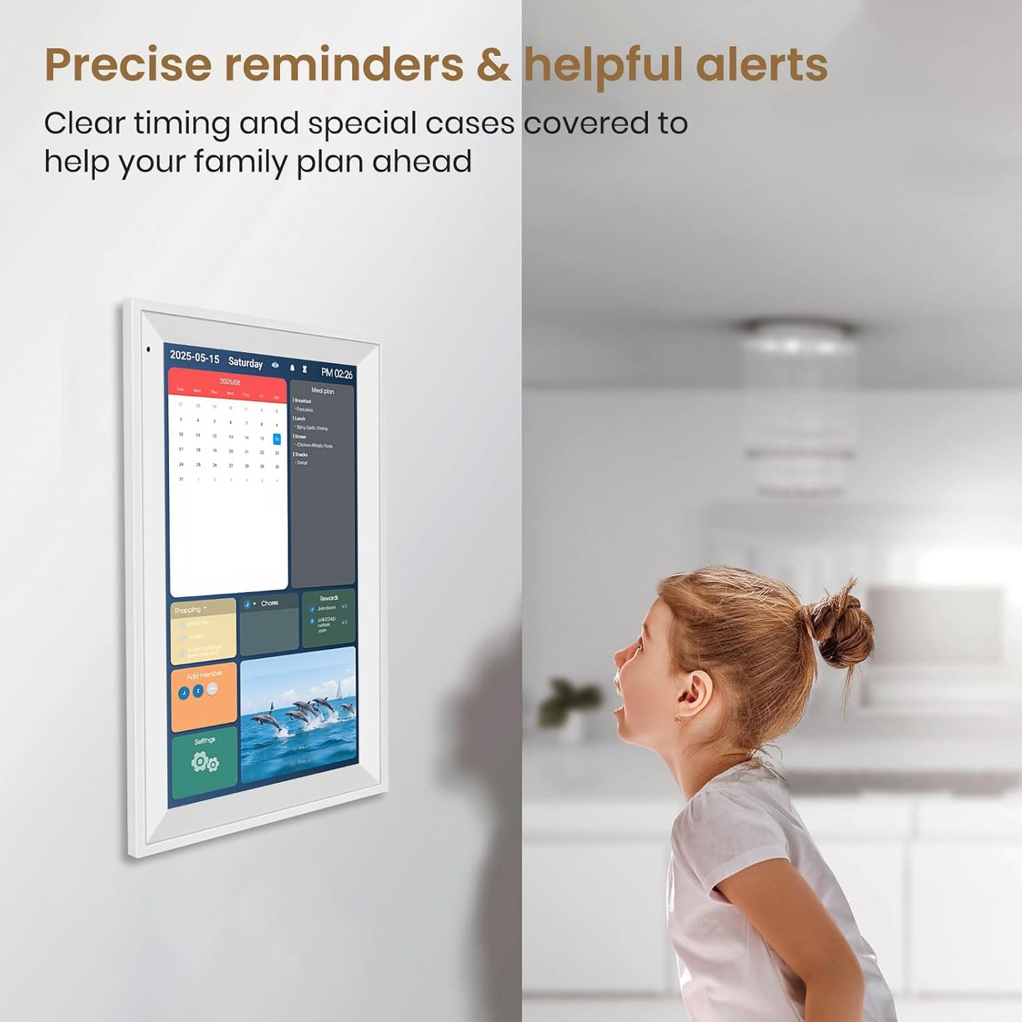15.6 inch Wall Planner Digital Calendar & Chore Chart, Smart Tablet Touchscreen Interactive Display for Family Schedules, Great for Organizing Your Tasks