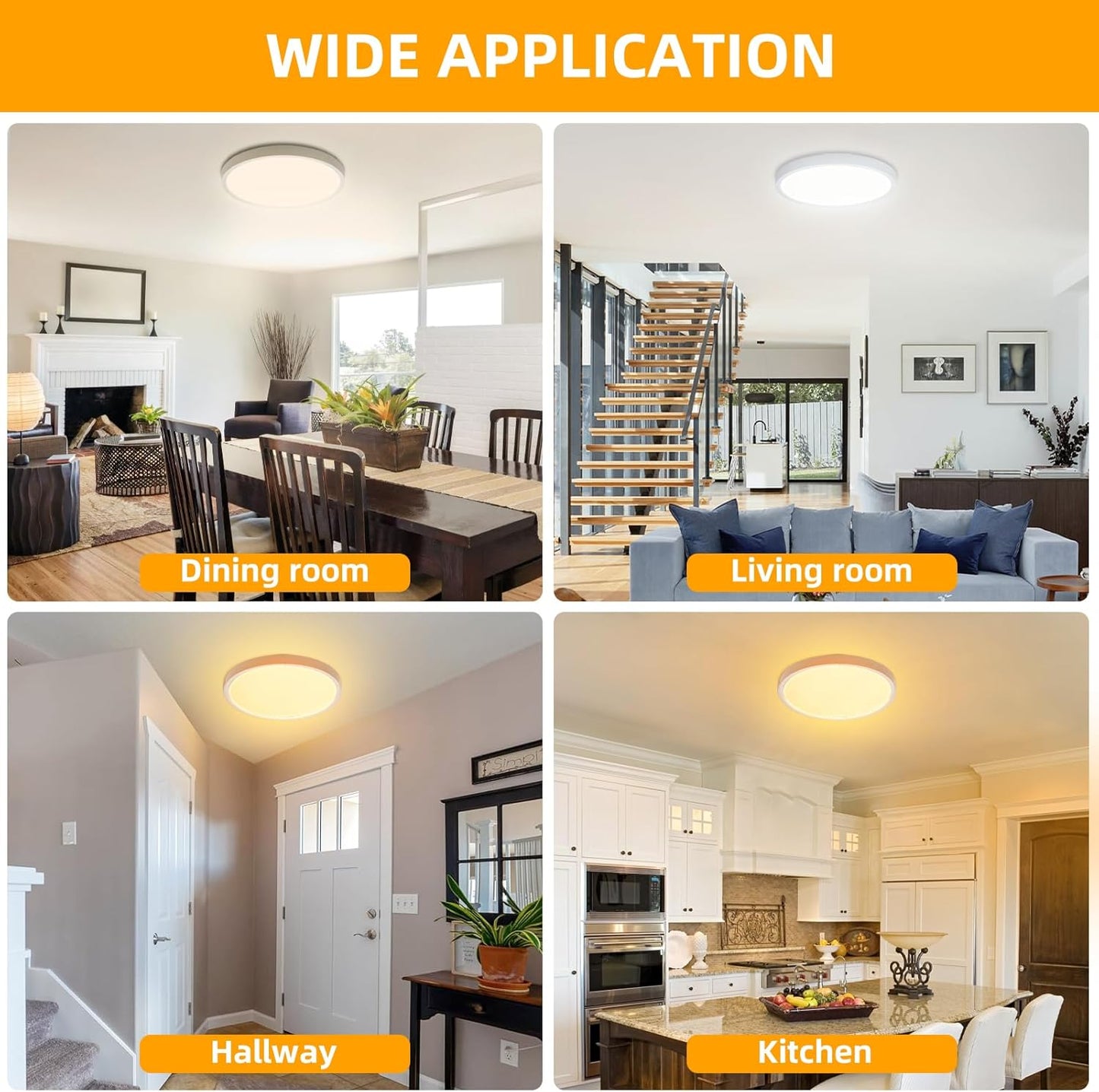 Hlite 4pack 12 inch Flush Mount LED Ceiling Light Fixture,24W 2400LM Super Slim Light Fixtures Ceiling Mount 3000K/4000K/5000K 3CCT Selectable,Light Fixtures for Kitchen,Bedroom(White)
