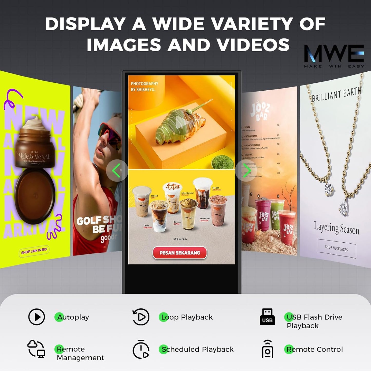 JIYANG 49 Inch Digital Signage Display, Indoor Floor Standing Advertising Display Kiosk Android System,Commercial LCD Totem Support HDMI-in,Store Displays Screens and Lifetime CMS System(Black)
