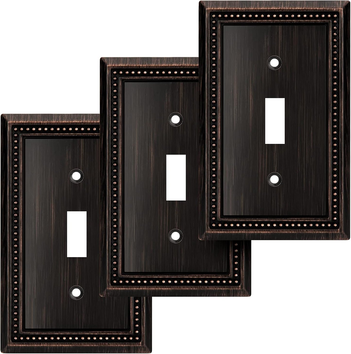 Henne Bery Sunken Pearls Heavy Duty Decorative Wall Plate Switch Plate Outlet Cover (Single Toggle, 3 Pack, Aged Bronze)