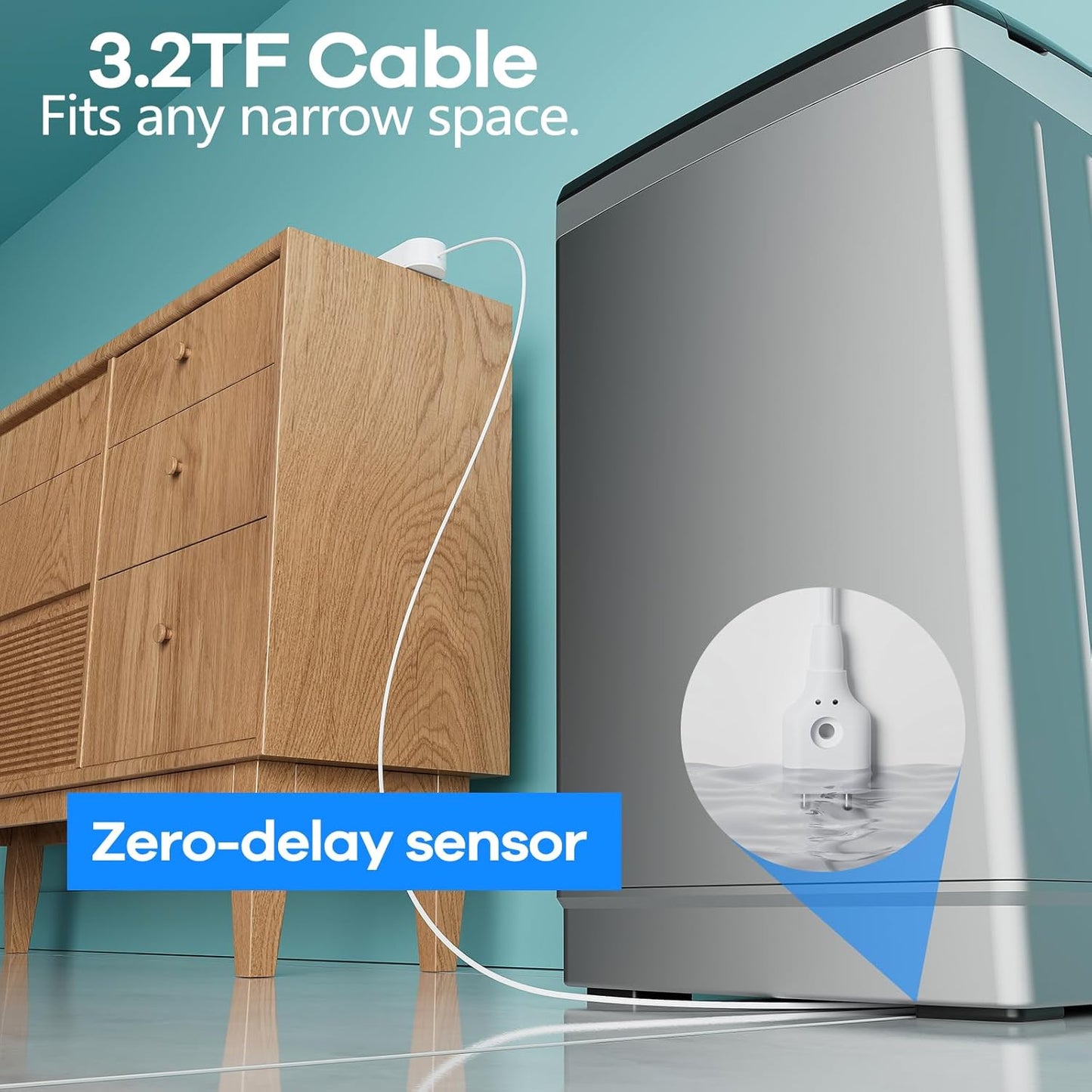 2-Pack WiFi Water Leak Detector, Battery Powered Water Sensor Alarm with 130dB Siren & 3.2FT Extended Cable Probe, App Alerts, No Hub Required for Home Basement Kitchen Bathroom