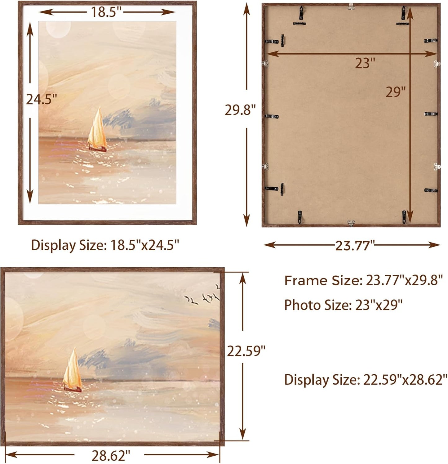 23x29 Oak Wood Frame, 23"x29" Poster Frame, 23 x 29 Picture Frames with Mat for 19x25, Rustic Wood Frames 23 by 29 with Real Glass, 23" x 29" Art Frame, 23x29 Puzzle Frames (Walnut Color, 1 Pack)