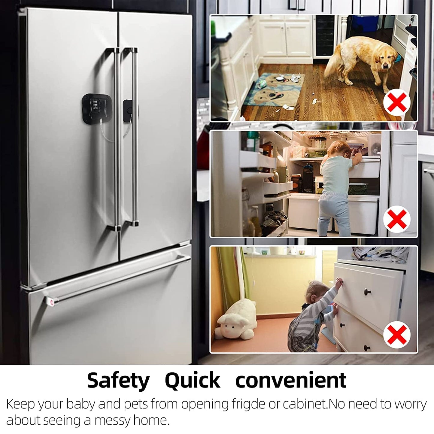 2 Packs Refrigerator Lock - Heavy Duty Combination Fridge Lock, Child/Baby Proofing Lock for Cabinets, Closets, Drawers, Window and More, Easy Install and Use (White)