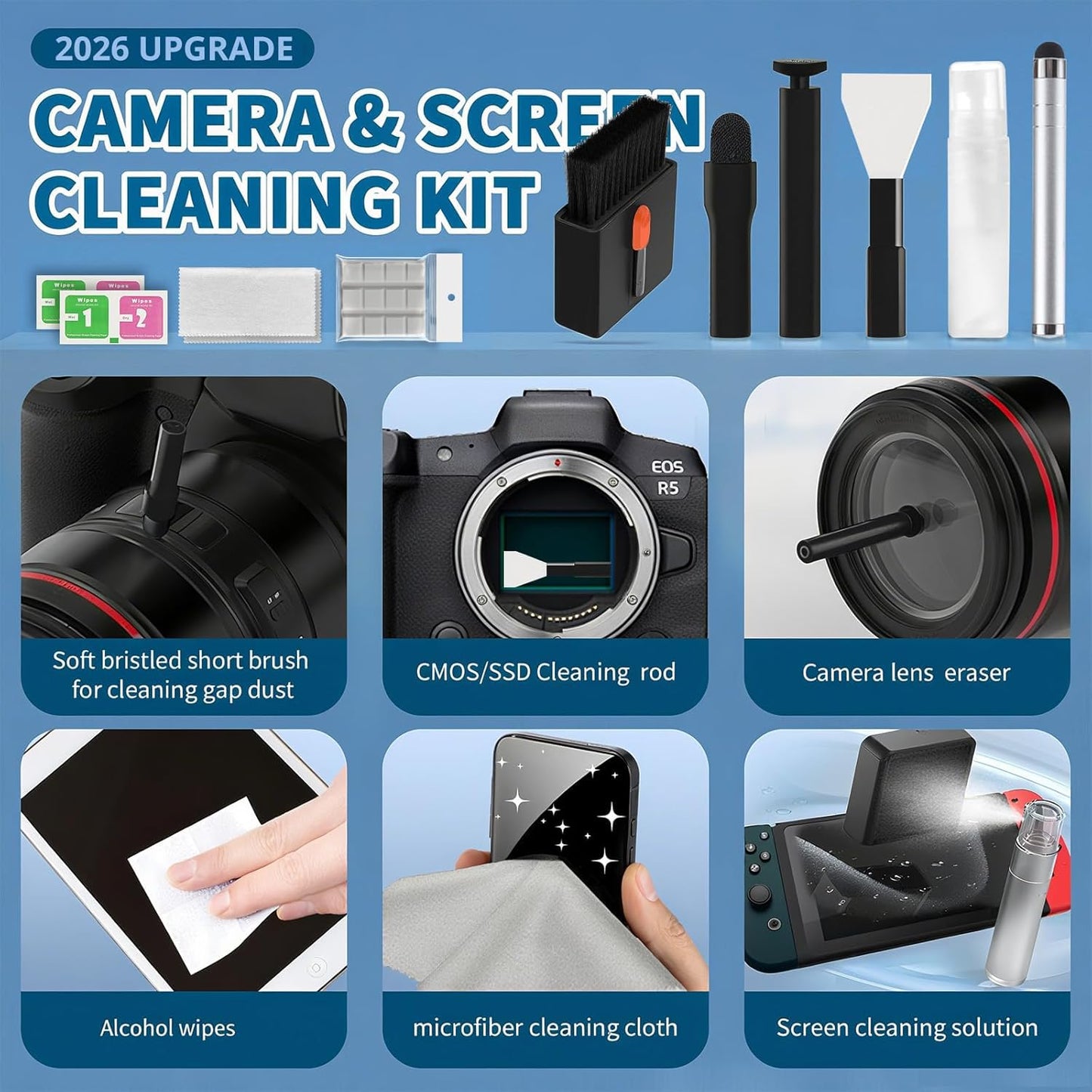 2026 Upgrade Phone Cleaning Kit 47PCS, iPhone Cleaning Kit, Airbud AirPods Cleaning Kit, Keyboard Cleaning Kit, Charging Port Cleaner for Apple Lightning/Android USB-C (Black)