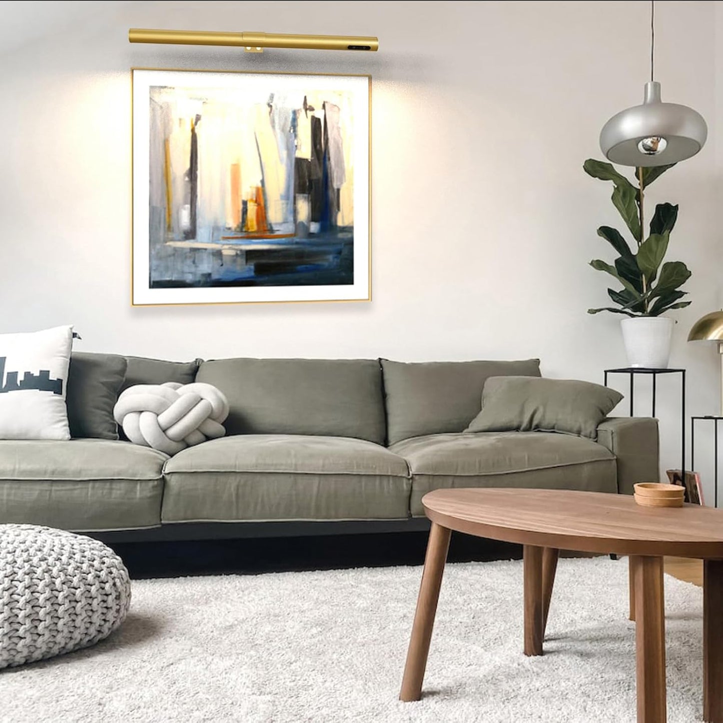 19.7inch Battery Operated Wireless Picture Light，Remote Control Painting Display Lights, Rechargeable Wall Lights with Three Modes and Power Display for Art Frame (Gold-2set)